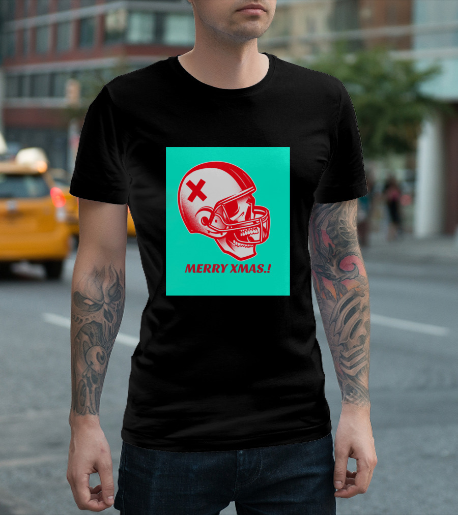 Merry Xmas Skull Red Helmet T-Shirt
