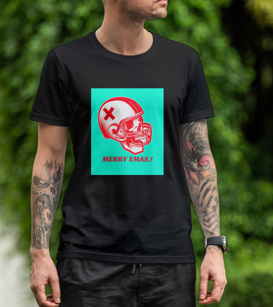Merry Xmas Skull Red Helmet T-Shirt
