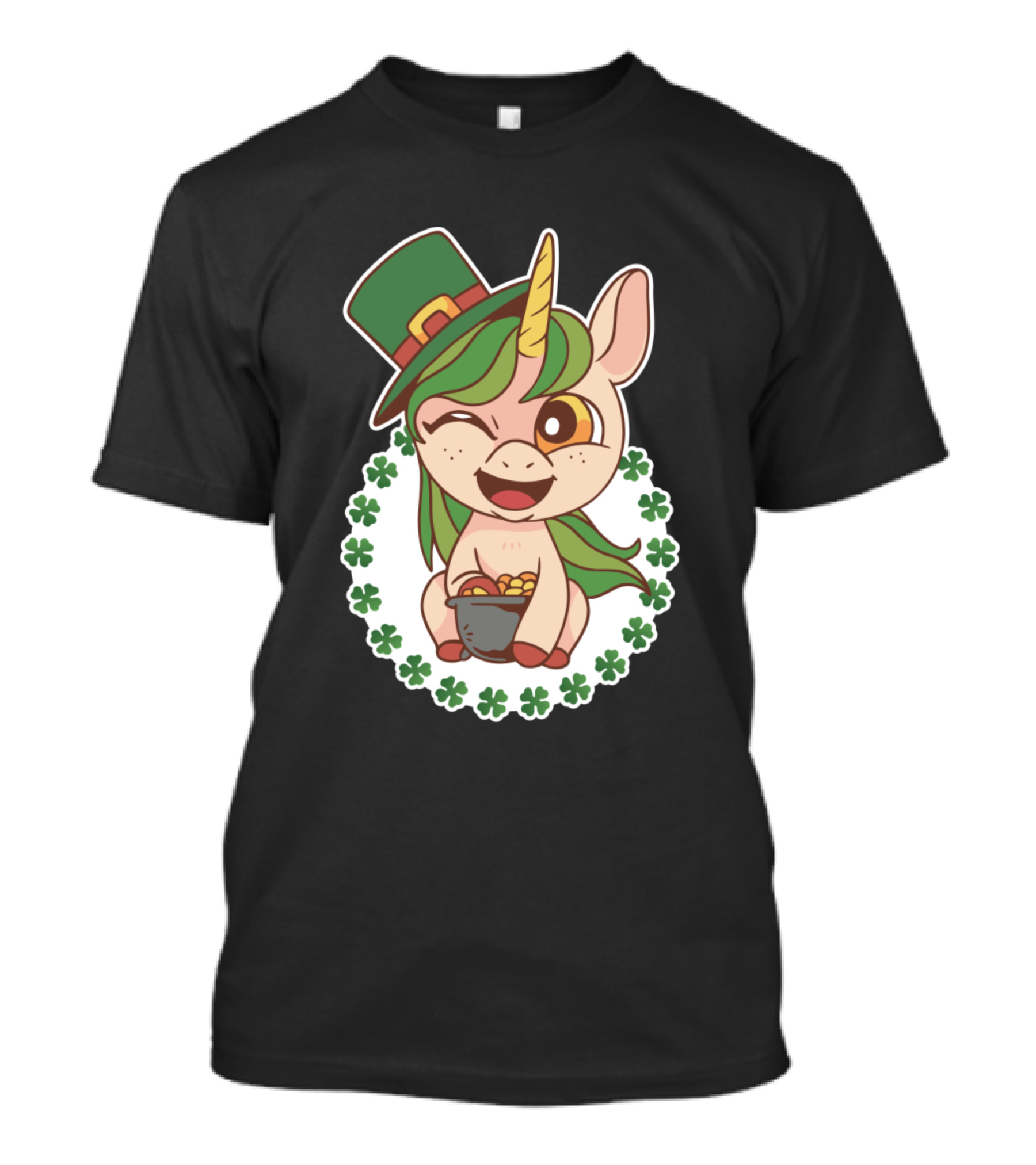Lucky Unicorn St. Patrick's Day Shamrocks Hat Pot Of Gold T-Shirt
