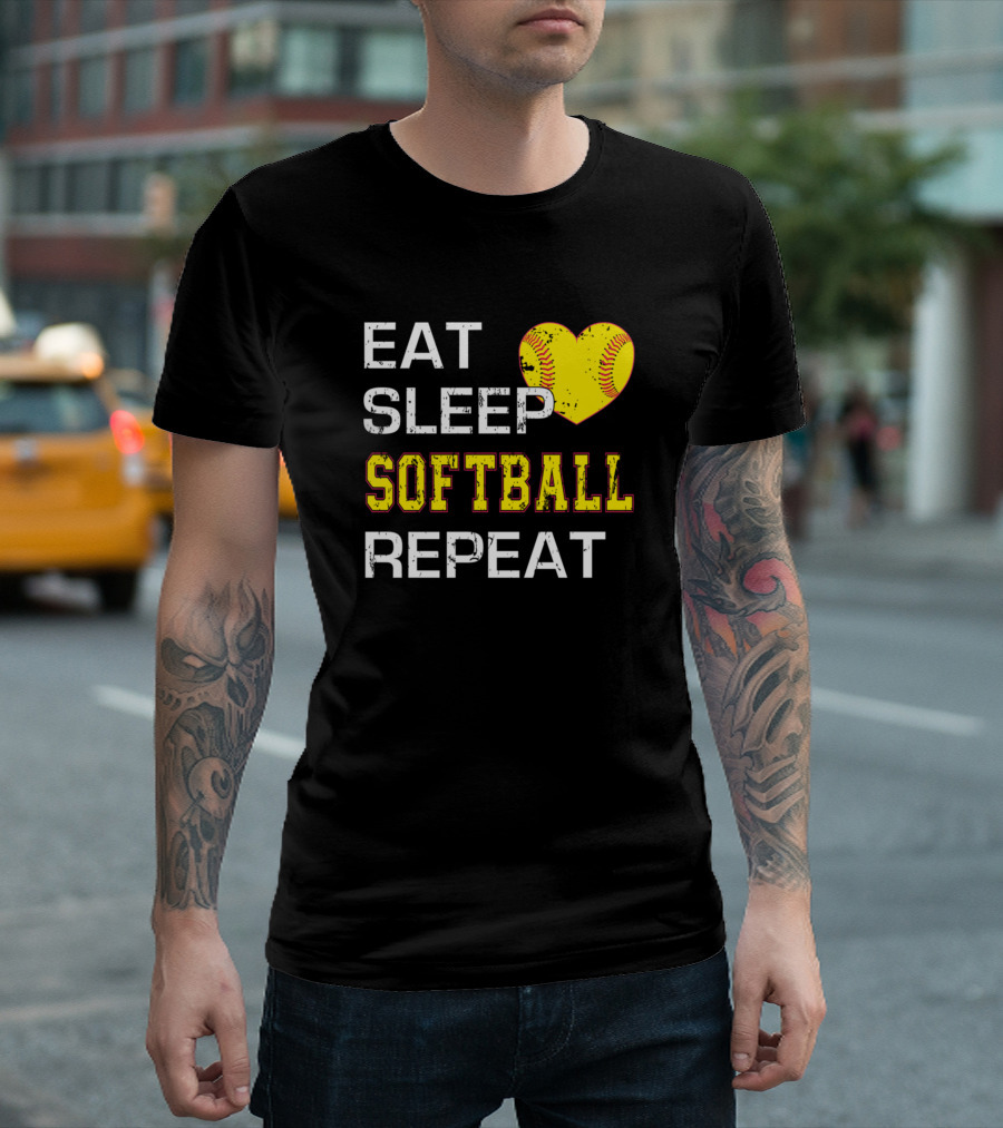 Eat Sleep Softball Repeat Heart Softball T-Shirt