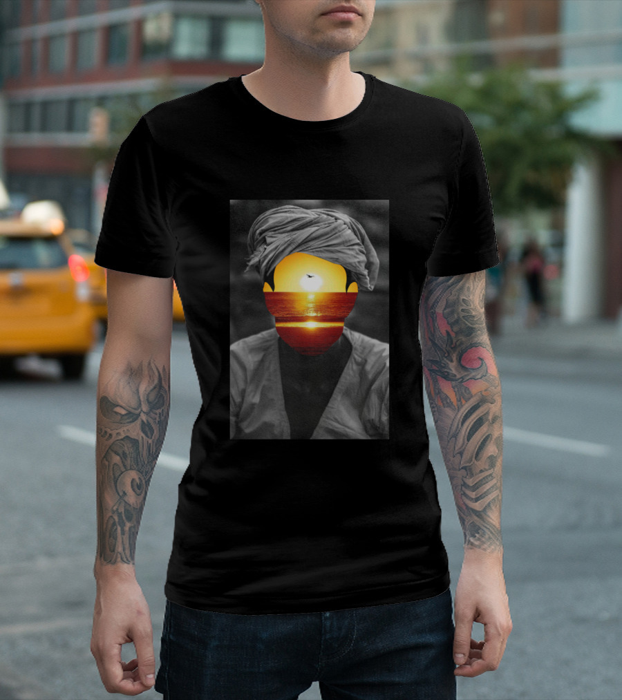 Sunset Ocean Reflection Indian Headbird T-Shirt