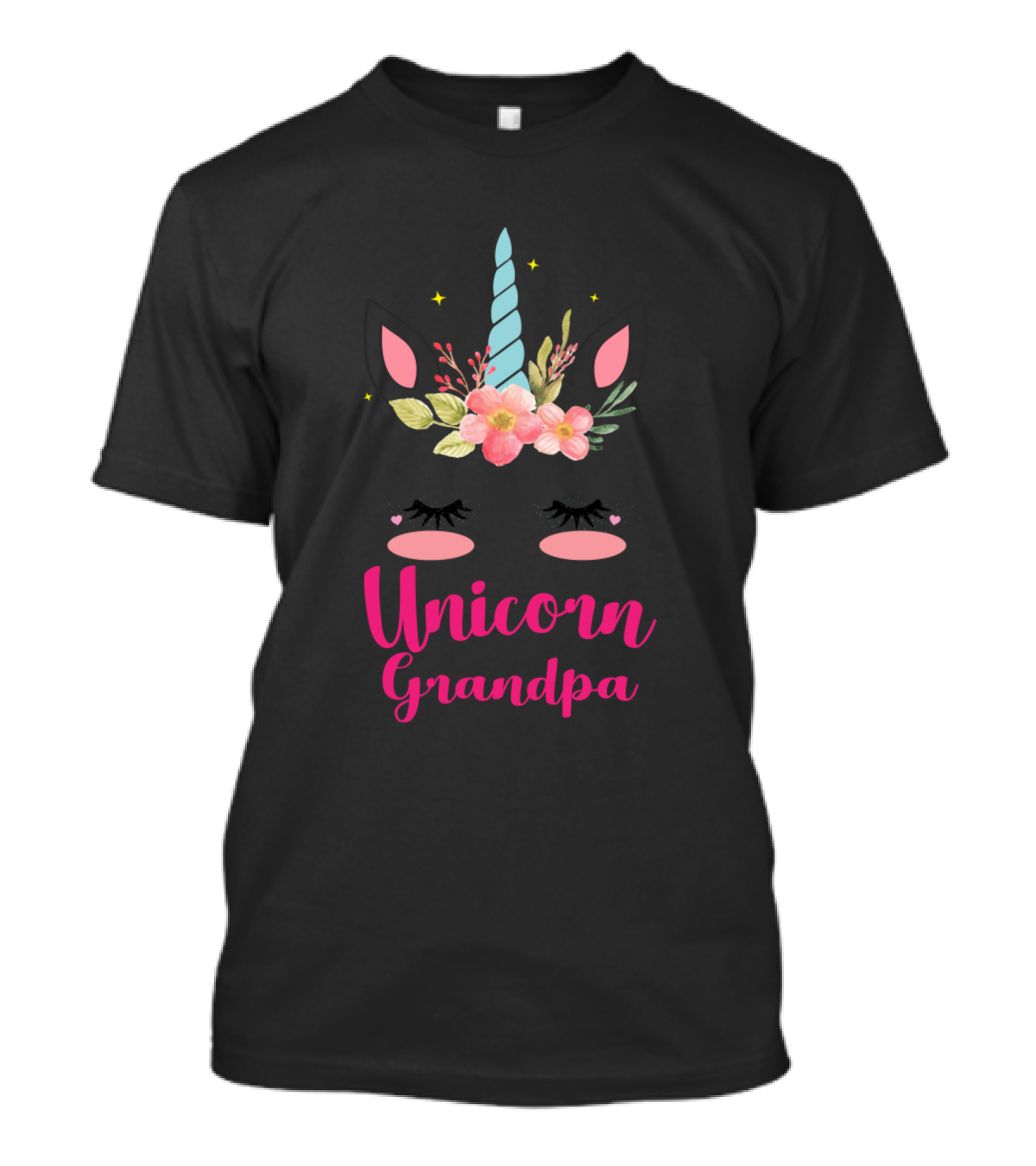 Unicorn Grandpa Floral Horn Eyelashes Ears T-Shirt