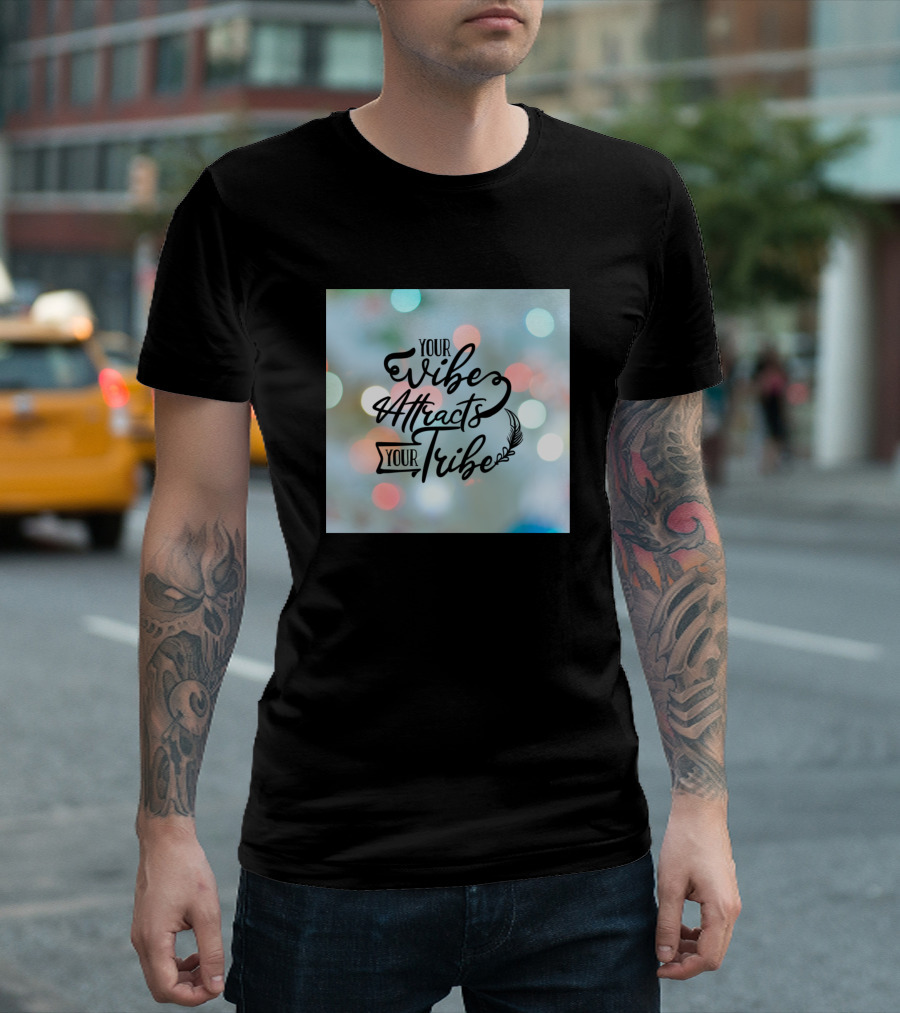 Your Vibes Attracts Your Tribe Feather Embellishment T-Shirt