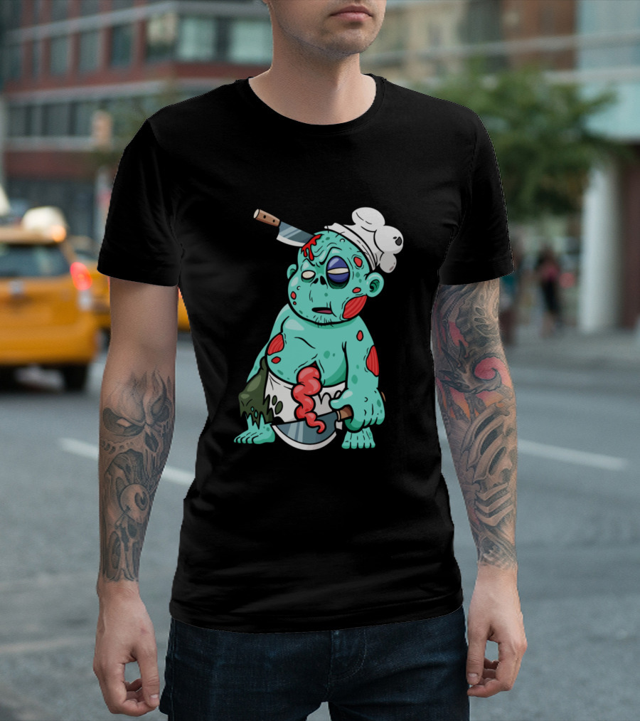 Zombie Chef with Knife in Head T-Shirt