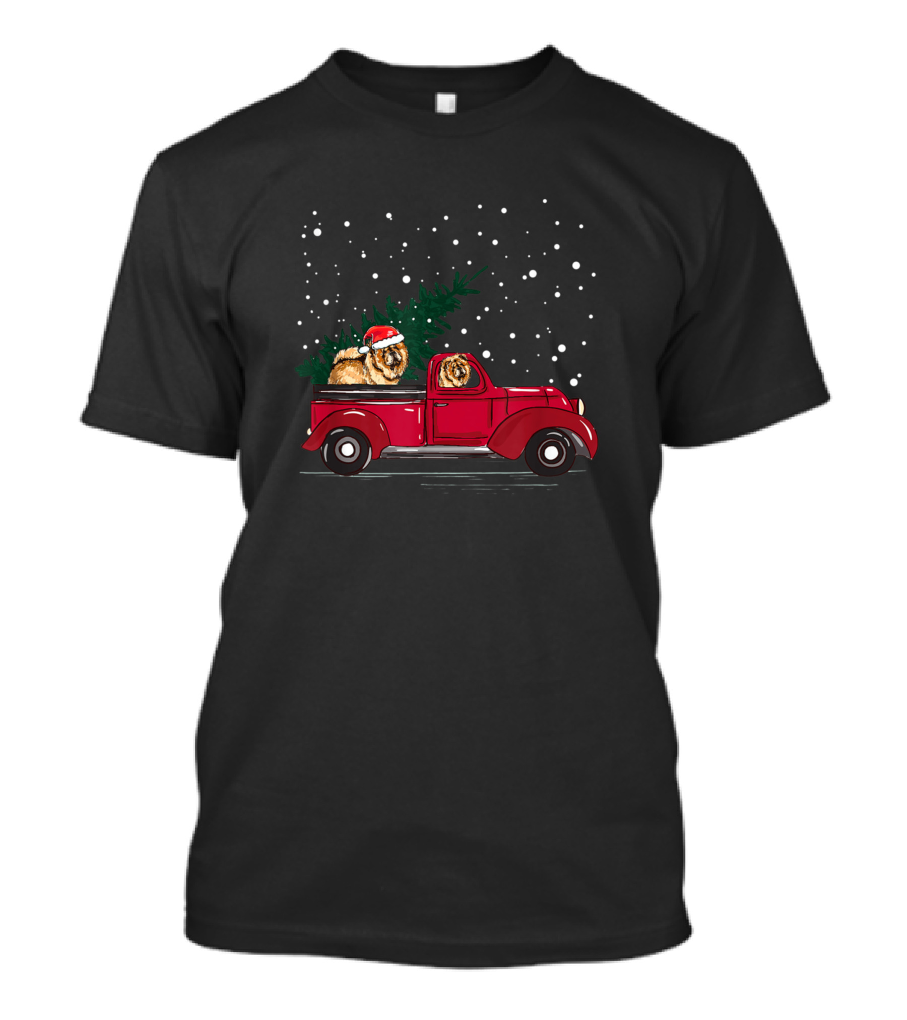 Red Truck Christmas With Chow Chow Dogs In Snowy Holiday Scene T-Shirt