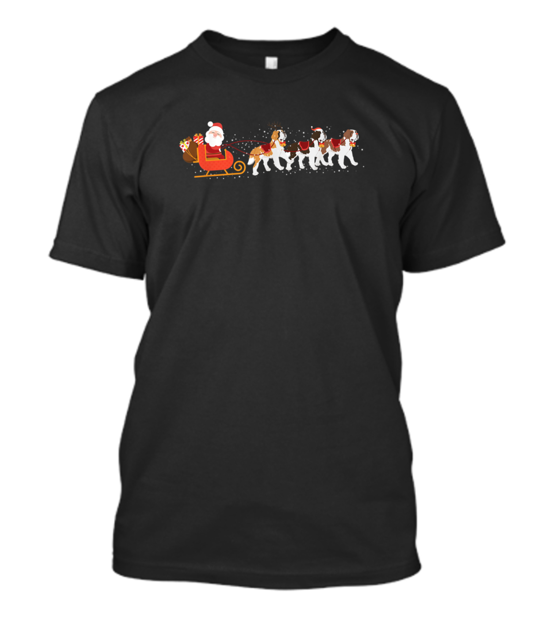 Santa Claus St Bernard Dog Reindeer Sleigh Christmas T-Shirt