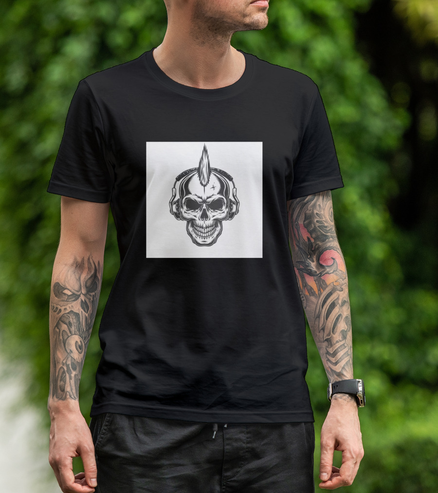 Skeleton Headphone Mohawk Skull T-Shirt