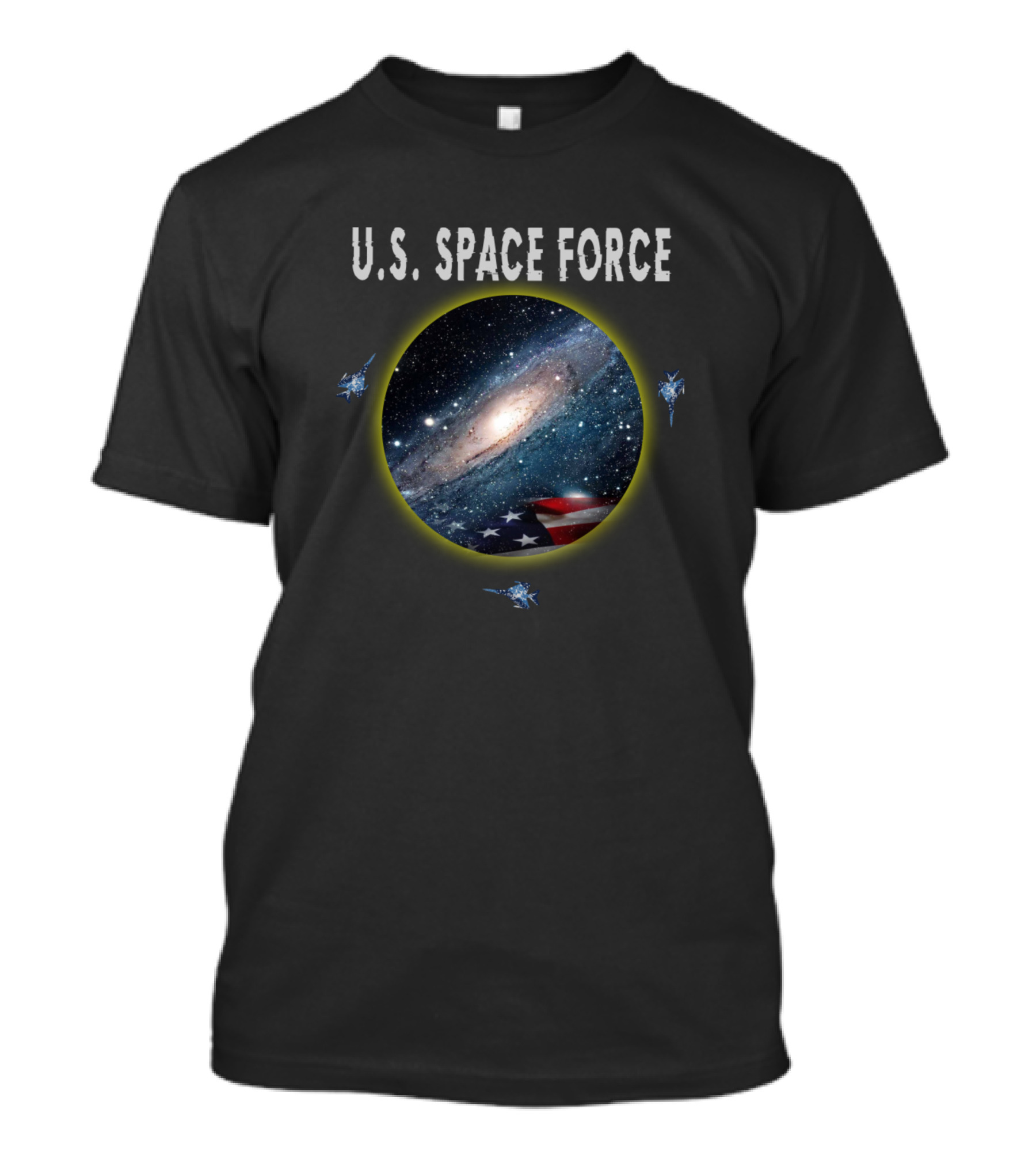 U.S. Space Force Galaxy With American Flag And Fighter Jets T-Shirt