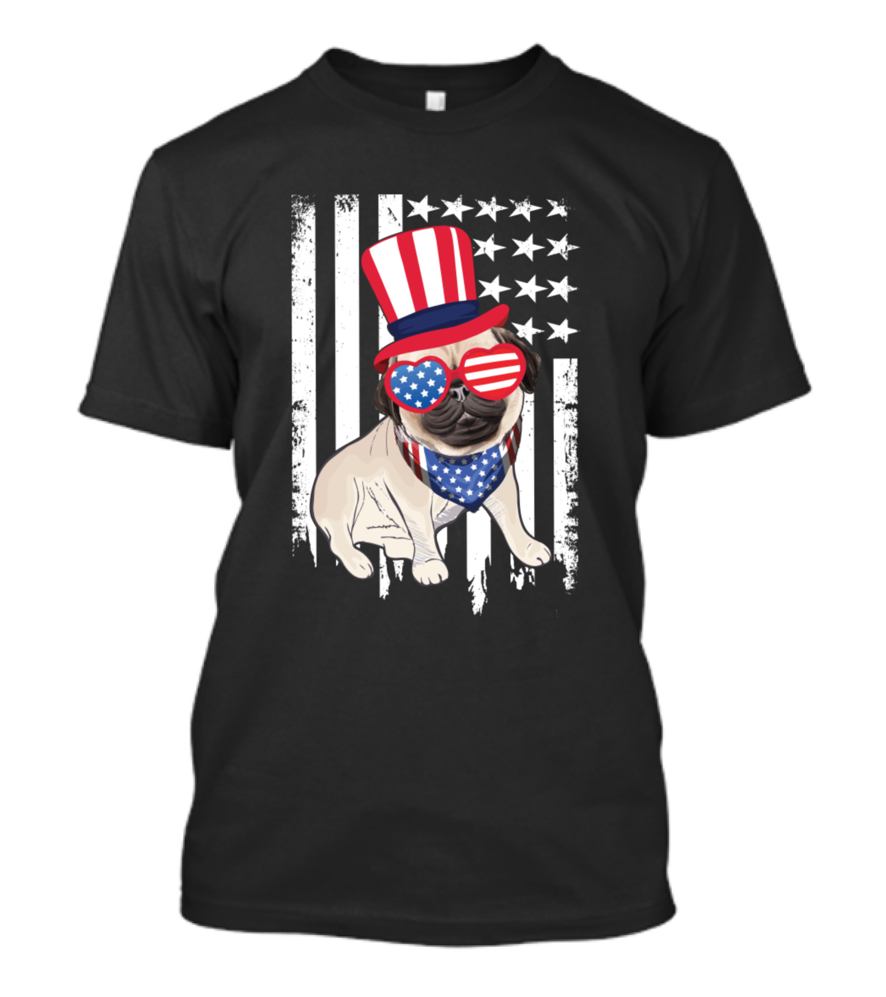 Veteran Day Patriotic Pug American Flag Hat And Glasses T-Shirt