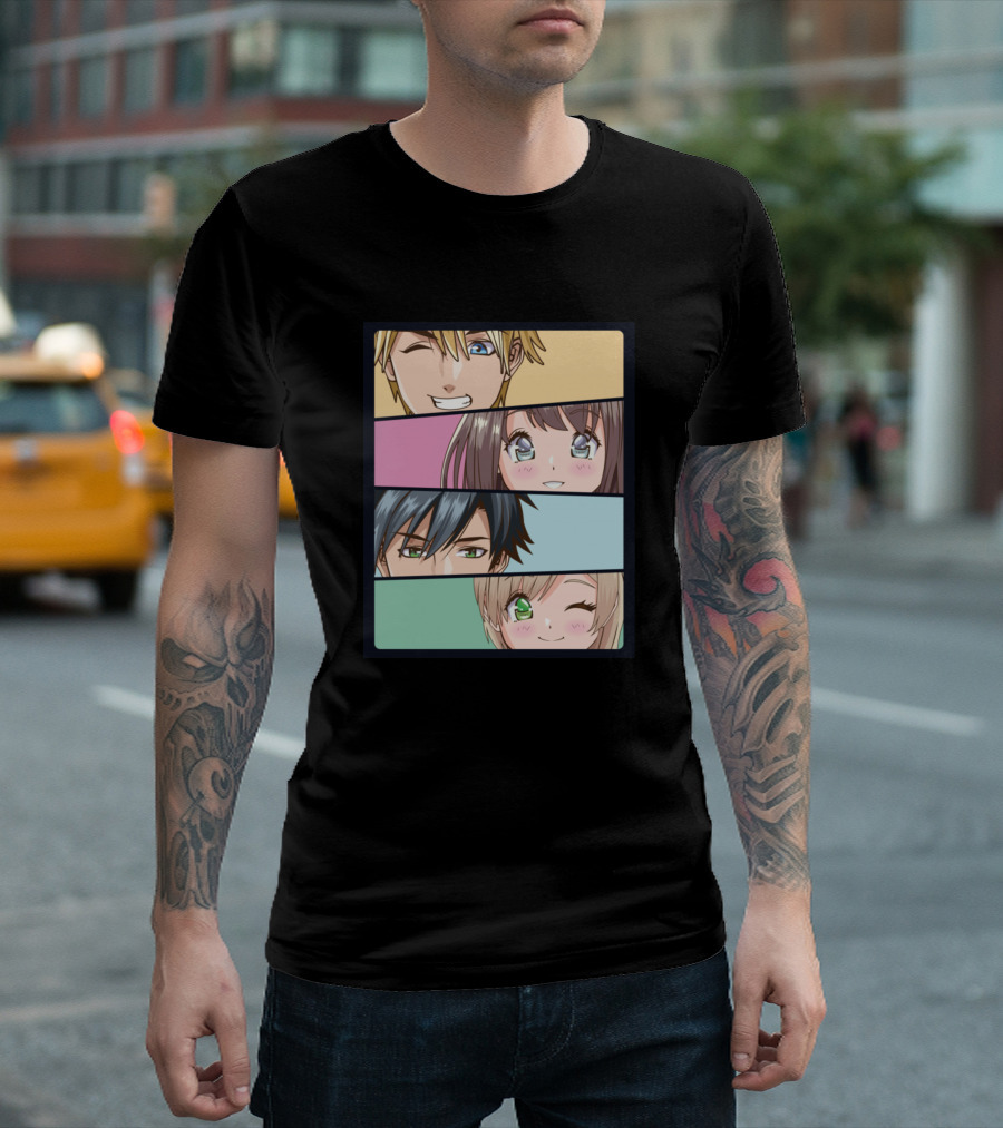 Anime Winking Characters Colorful Panels T-Shirt