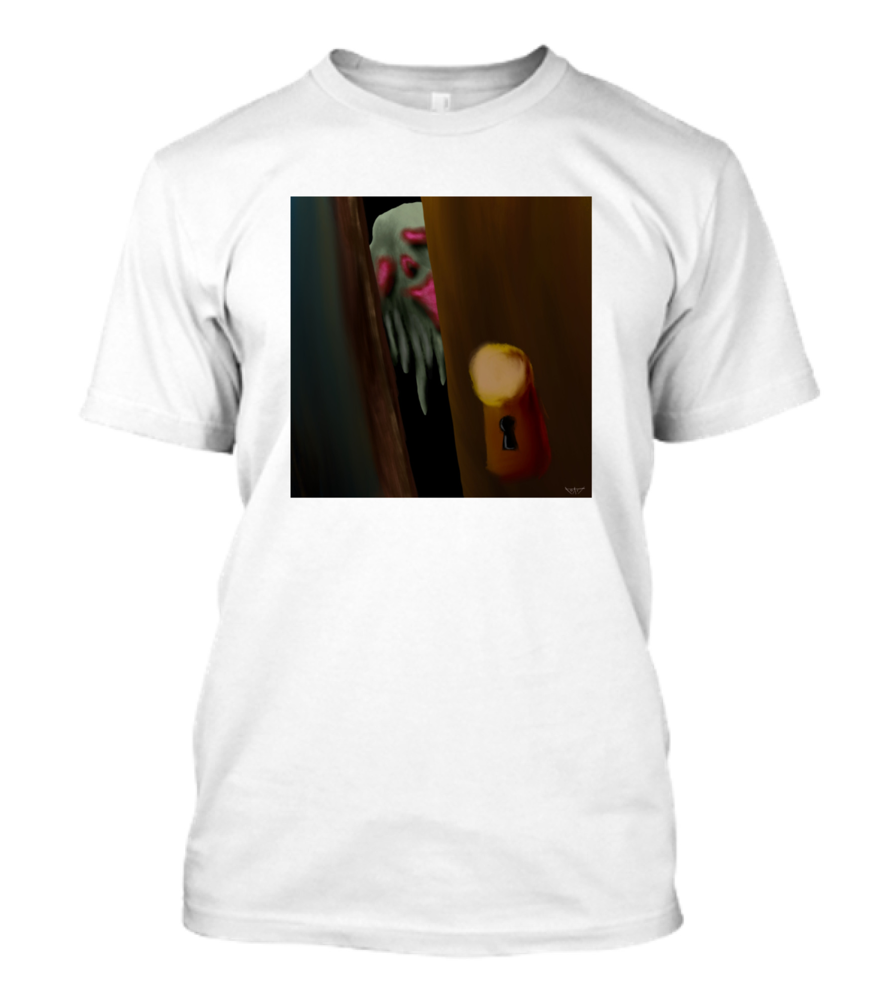 Knock Knock Creepy Creature Behind Door With Keyhole T-Shirt