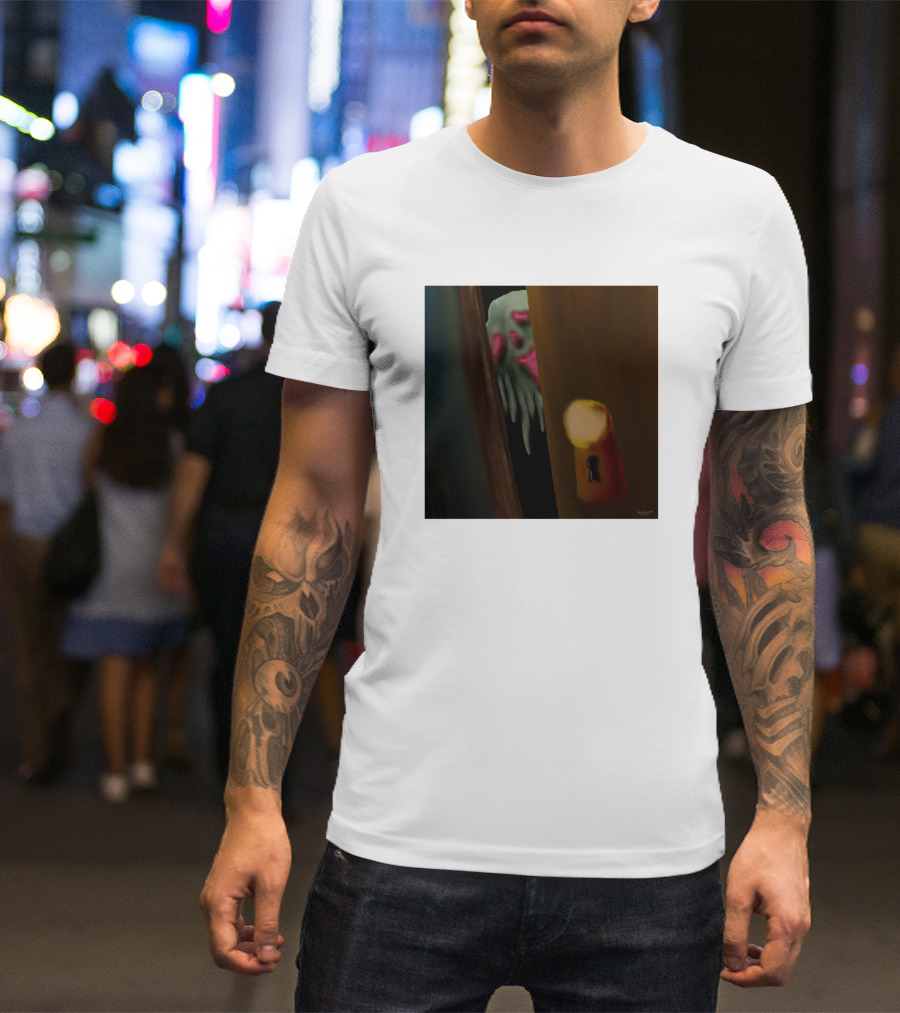 Knock Knock Creepy Creature Behind Door With Keyhole T-Shirt