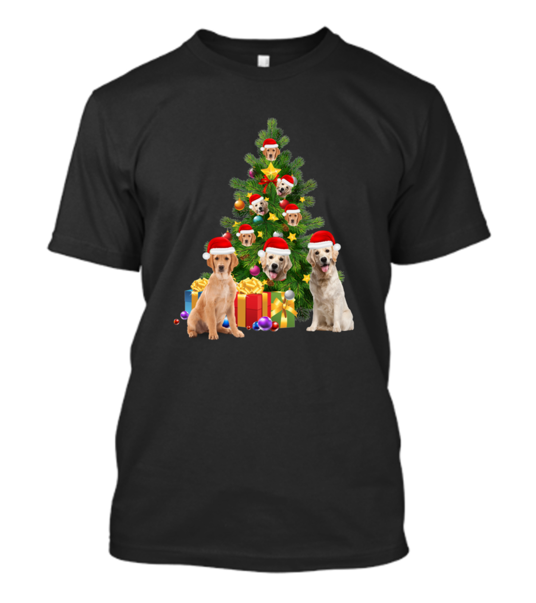 Labrador Retriever Puppies Christmas Tree With Santa Hats And Gifts T-Shirt