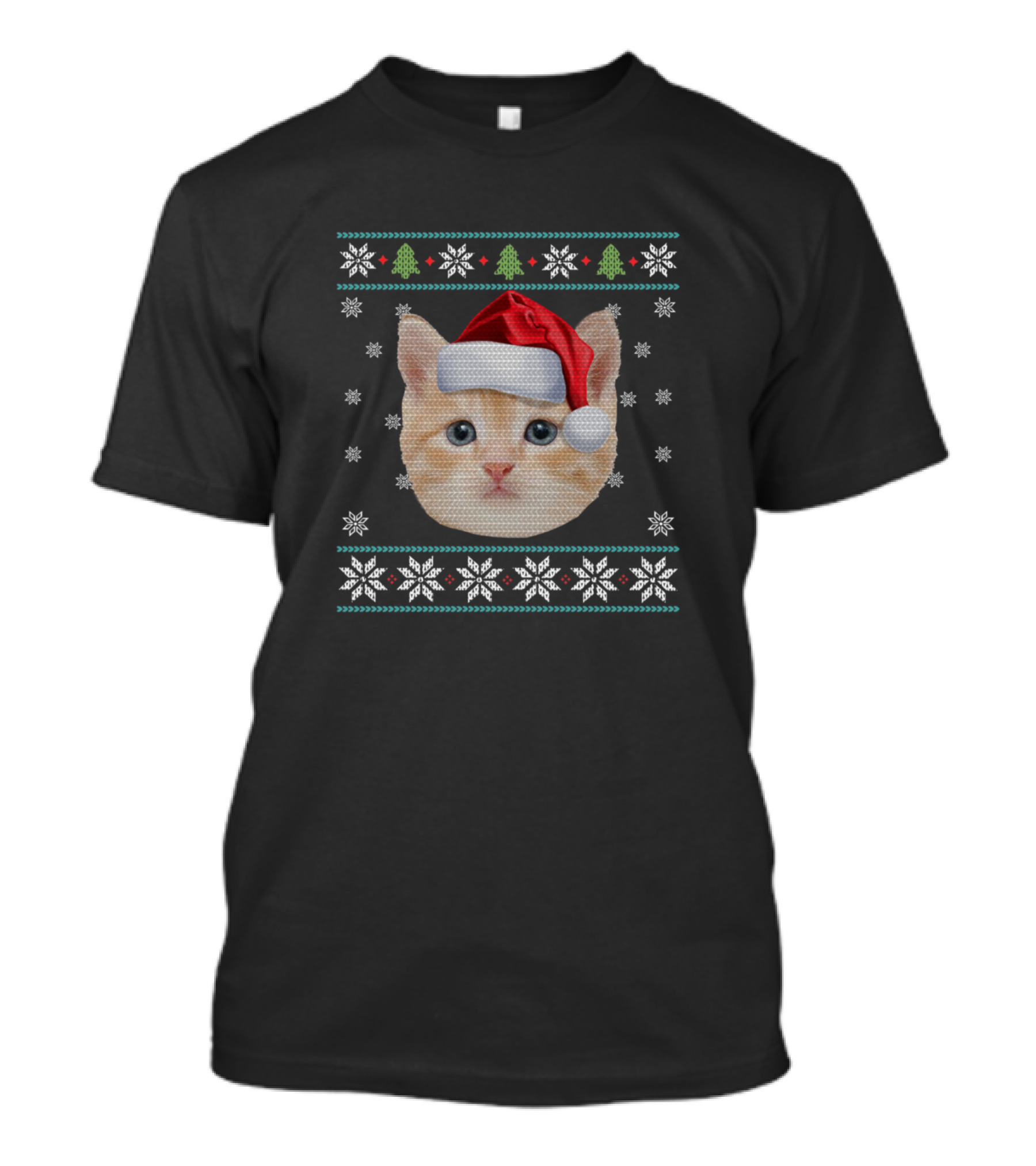 Merry Christmas American Polydactyl Cat In Santa Hat Snowflakes And Holiday T-Shirt