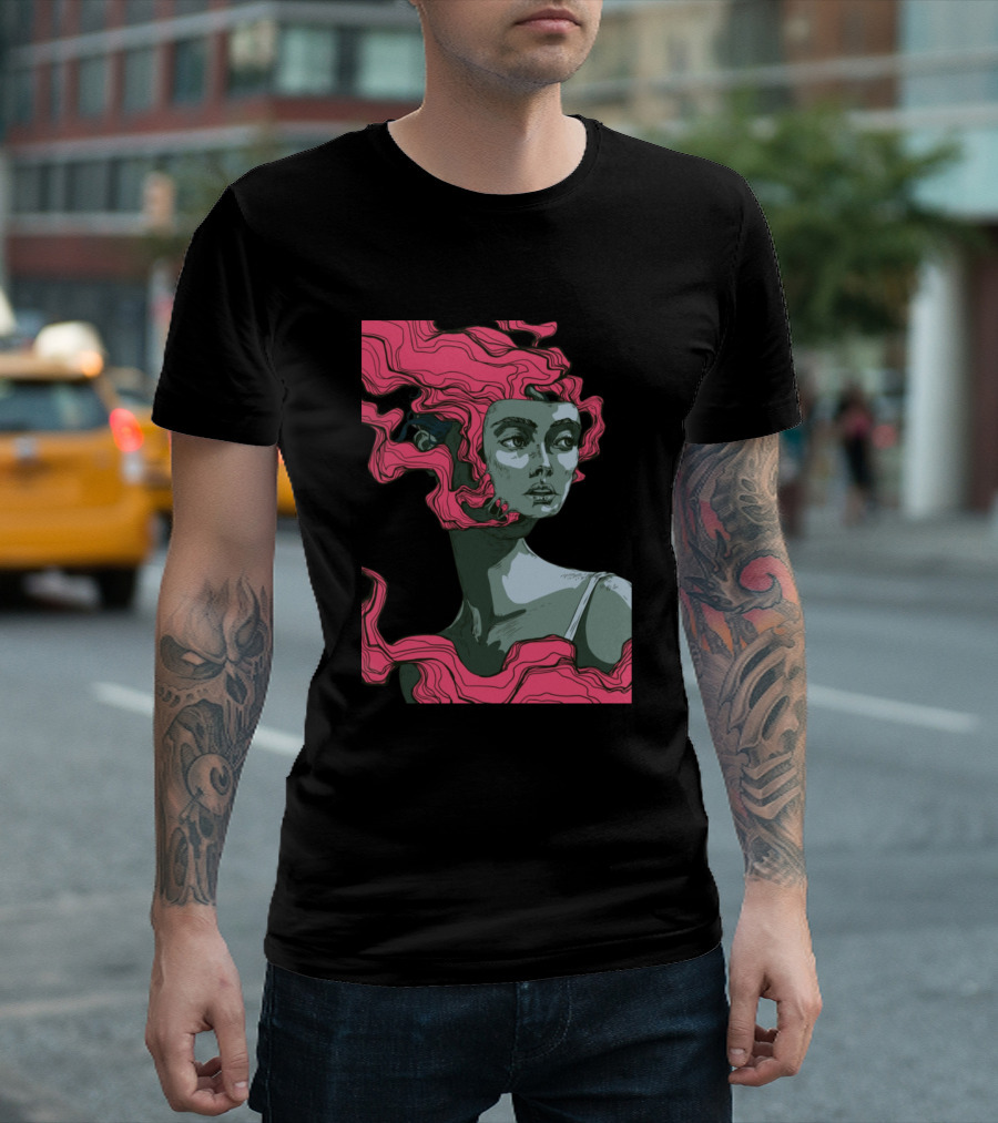 Neop Pink Wave Hair Portrait T-Shirt