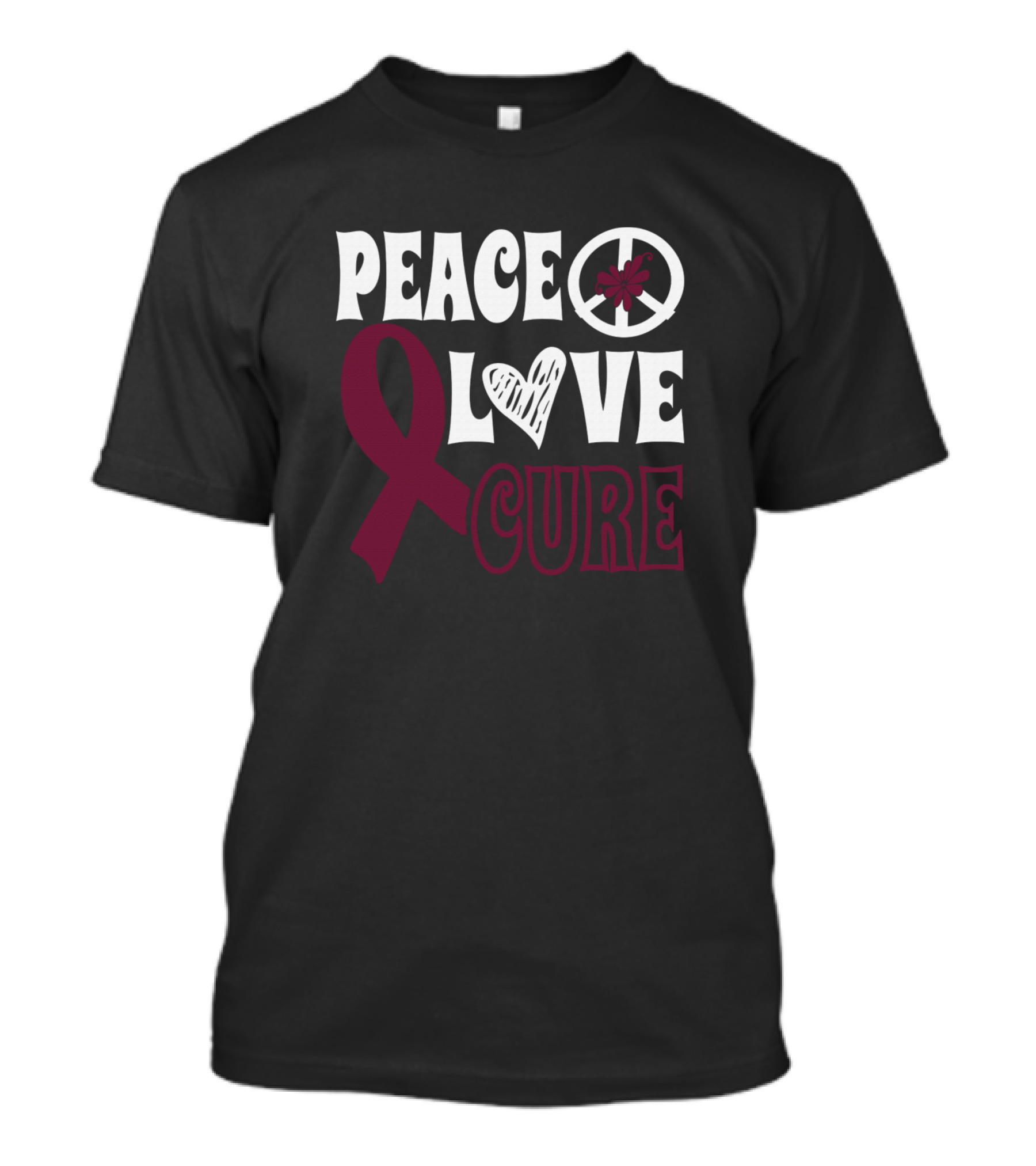 Peace Love Cure Sepsis Awareness Burgundy Ribbon T-Shirt