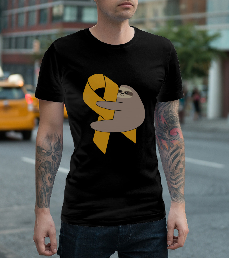 Sloth Embracing Gold Ribbon COPD Awareness Humor T-Shirt