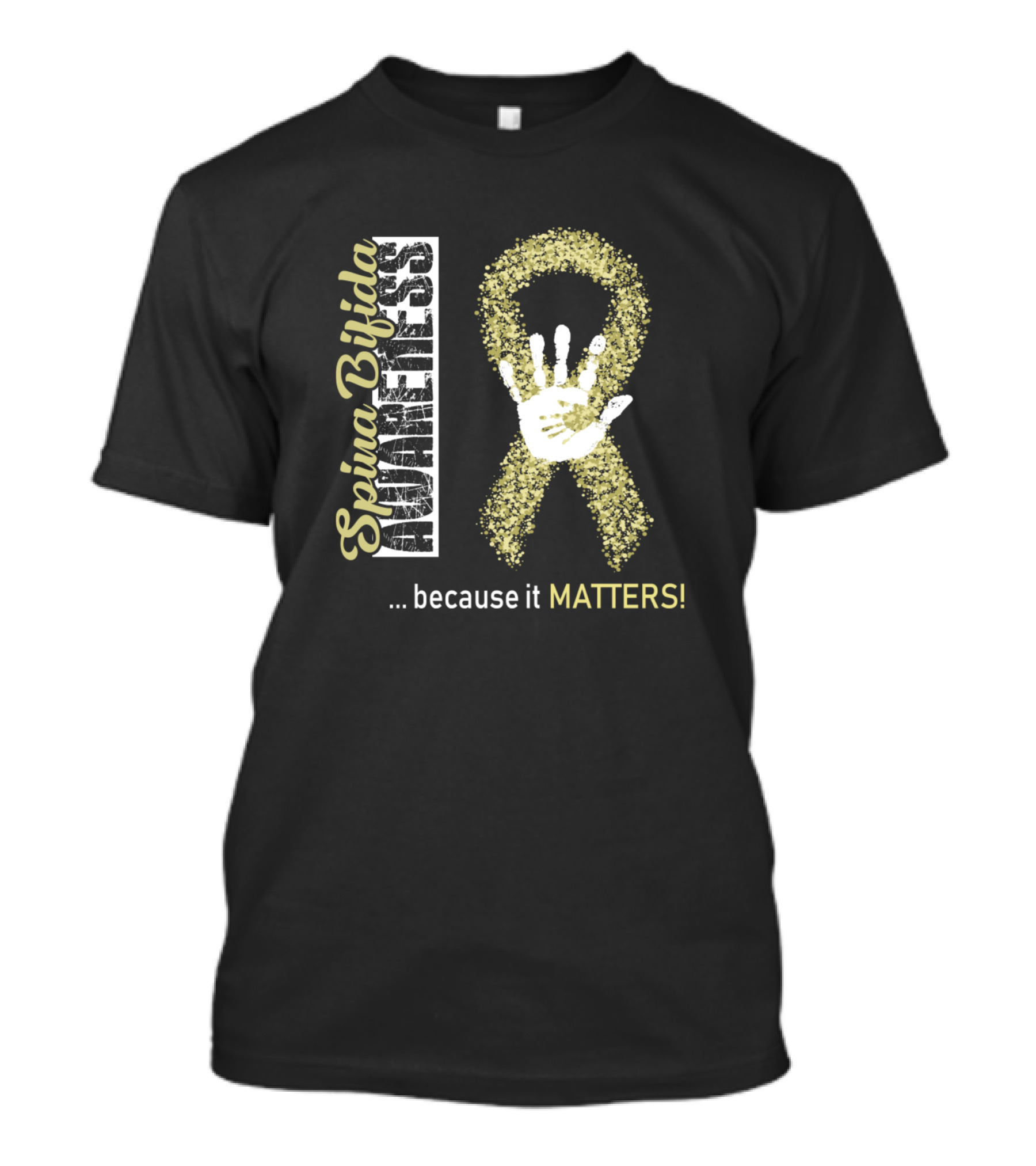 Spina Bifida Awareness Matters With Gold Ribbon And Handprint T-Shirt