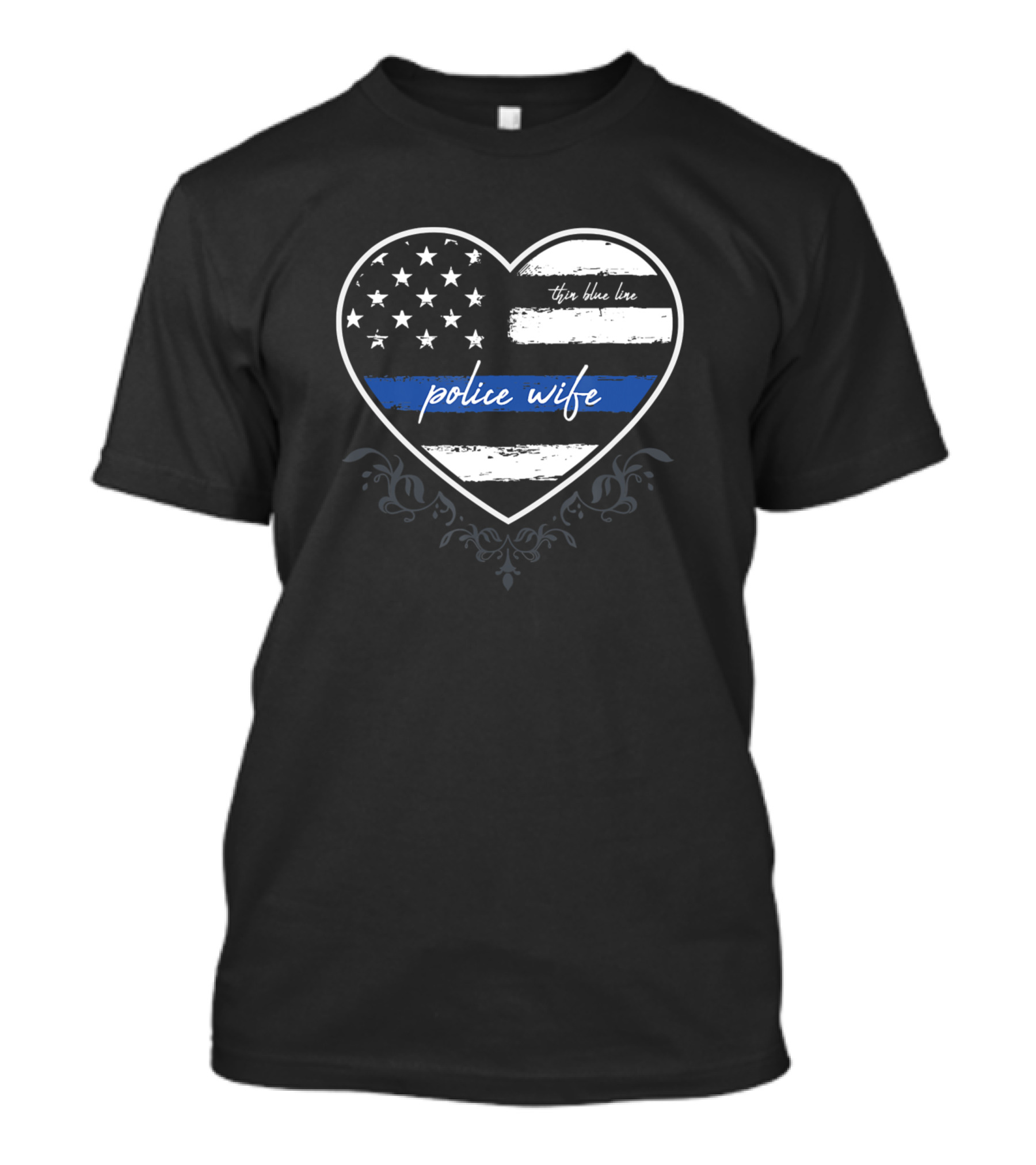 Thin Blue Line Police Wife Heart USA American Flag T-Shirt