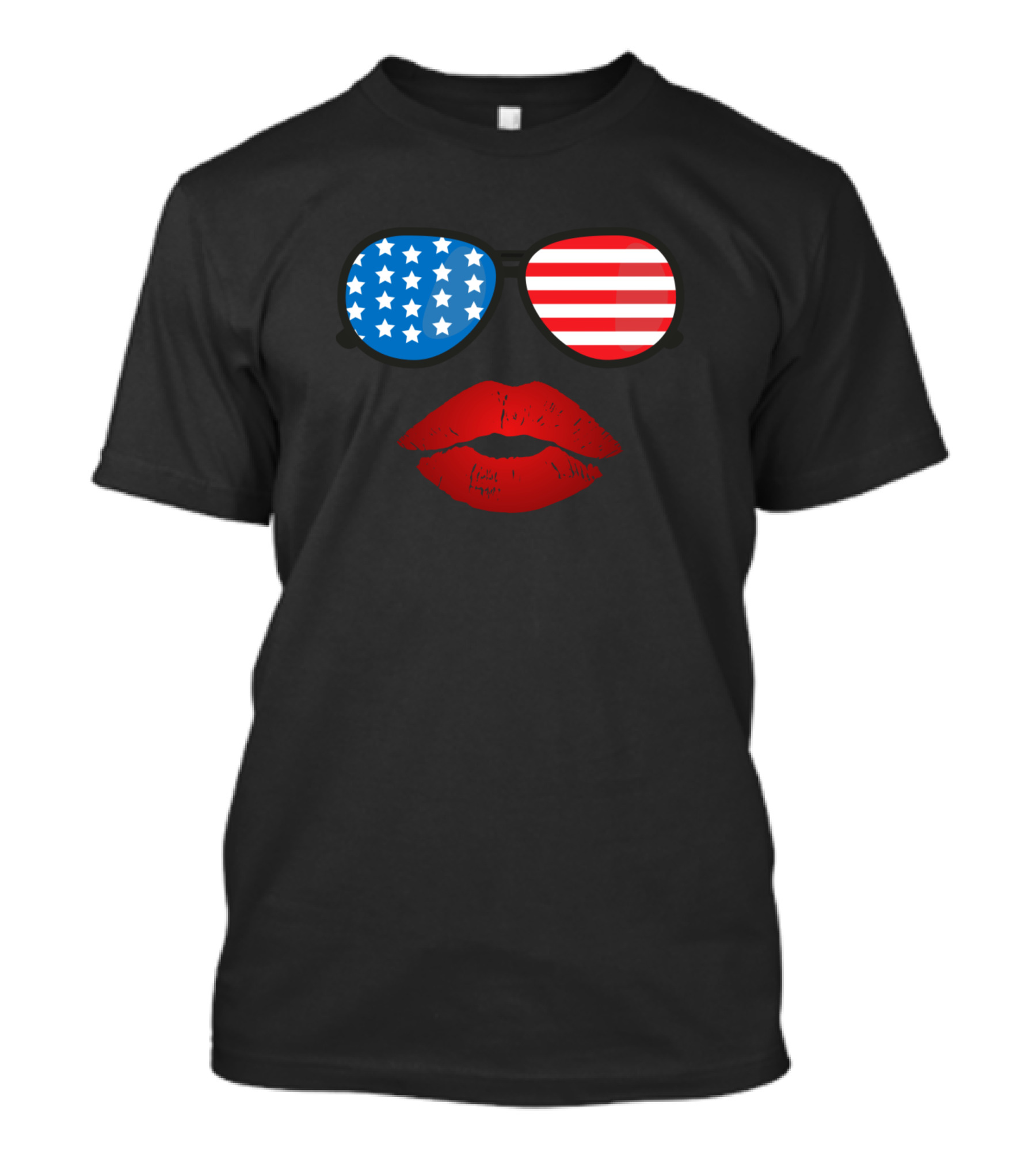 Patriotic USA Stars Stripes Sunglasses Red Lips Fourth Of July T-Shirt