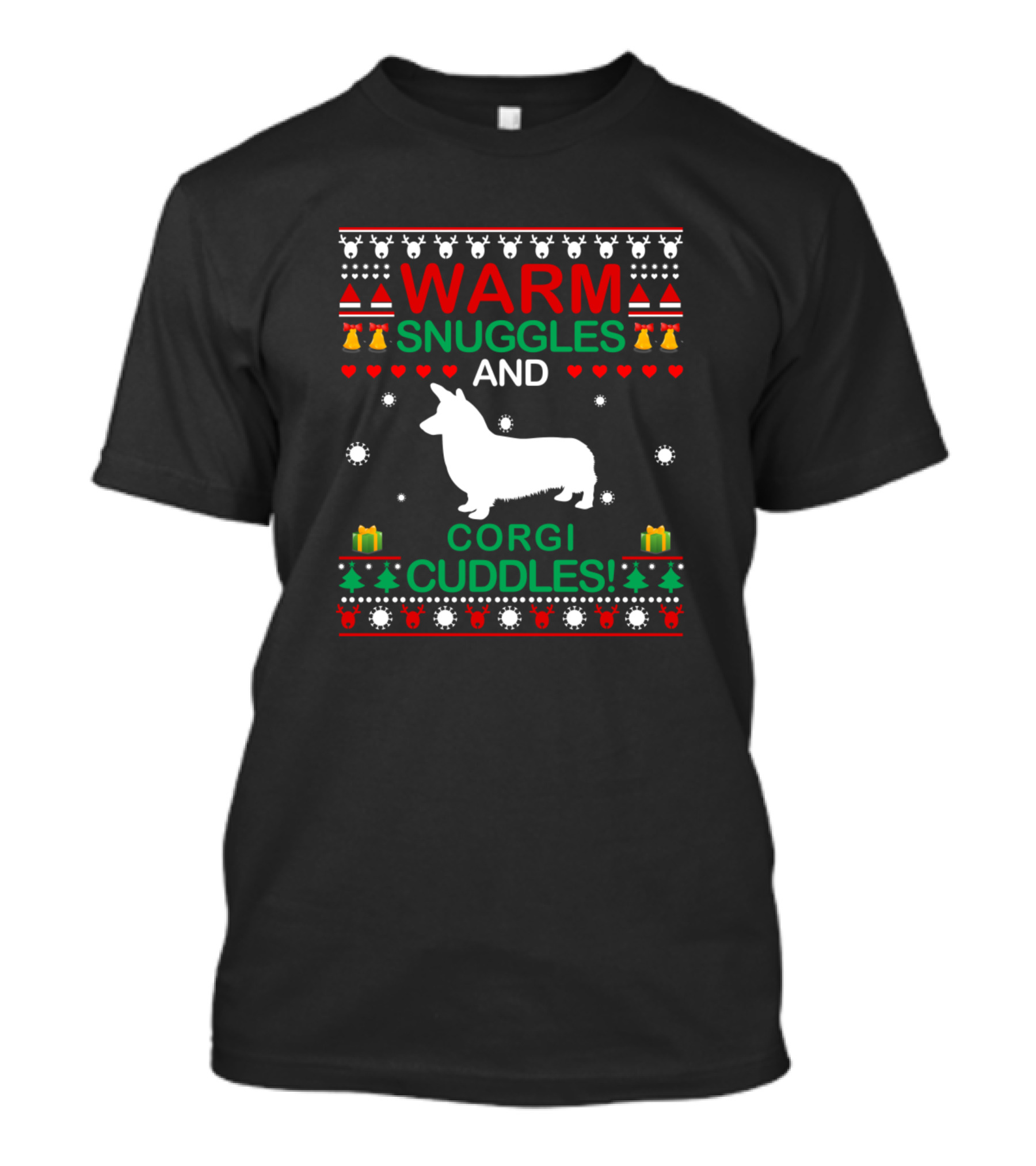 Warm Snuggles And Corgi Cuddles Christmas Bells Snowflakes Hearts Gifts T-Shirt