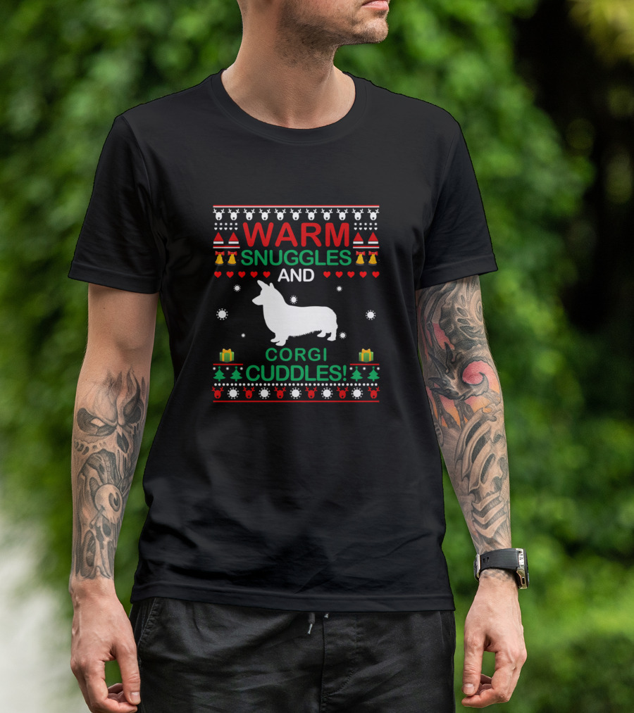 Warm Snuggles And Corgi Cuddles Christmas Bells Snowflakes Hearts Gifts T-Shirt