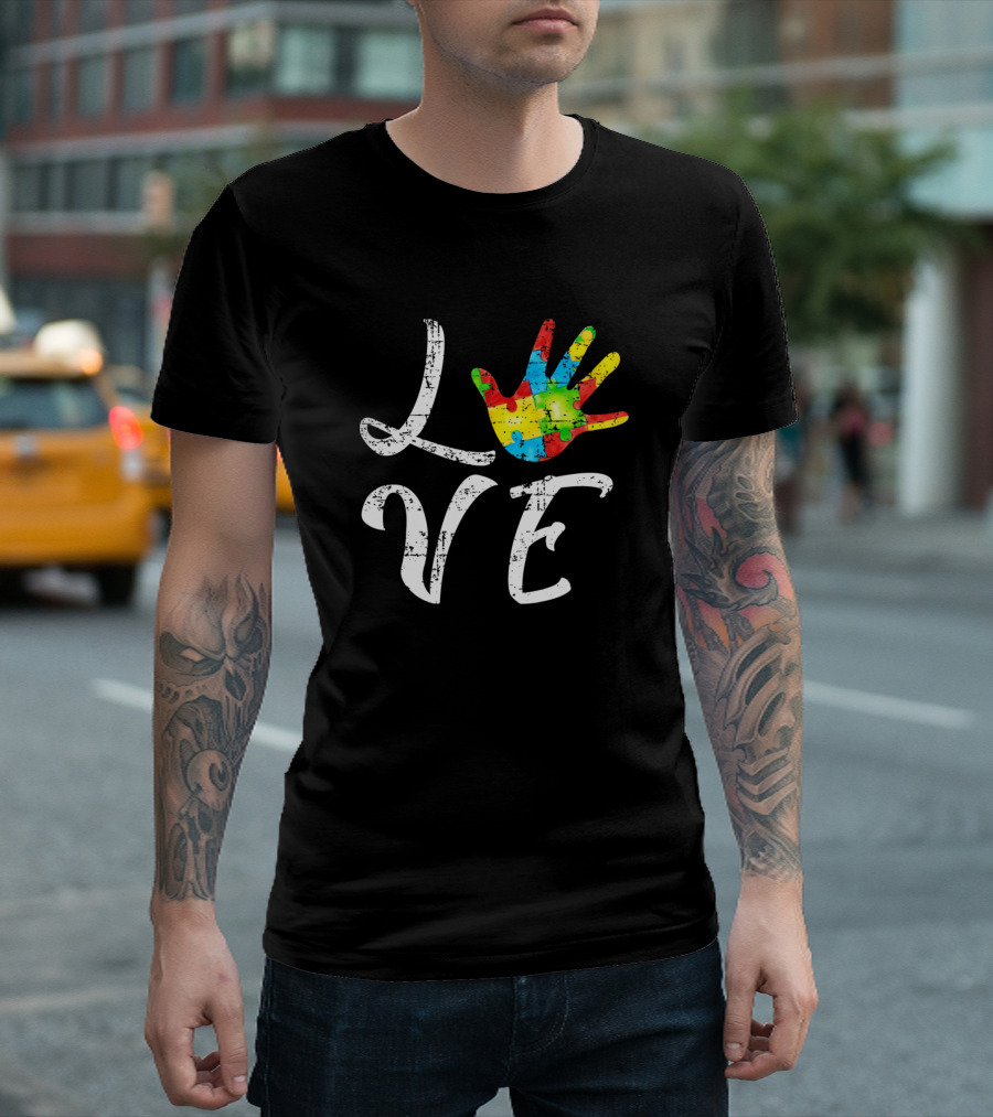 Autism Awareness Love Hand Puzzle Illustrate Autistic Kid Supp T-Shirt