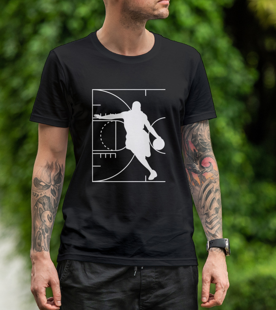 Basketball Court Silhouette Dunking Player T-Shirt