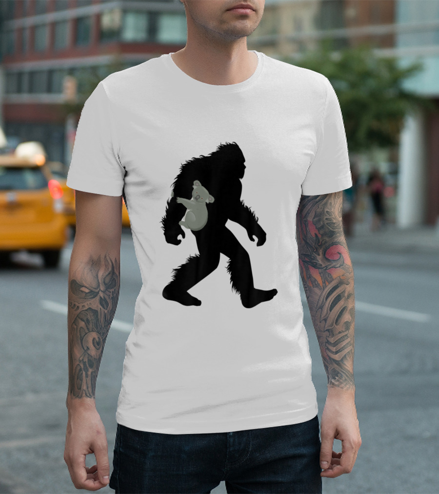 Bigfoot Sasquatch Carrying Koala Marsupial Animal T-Shirt