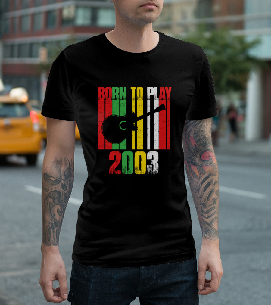 Born To Play Guitar 2003 Retro Vintage Guitar Silhouette Music Lover Guitarist T-Shirt