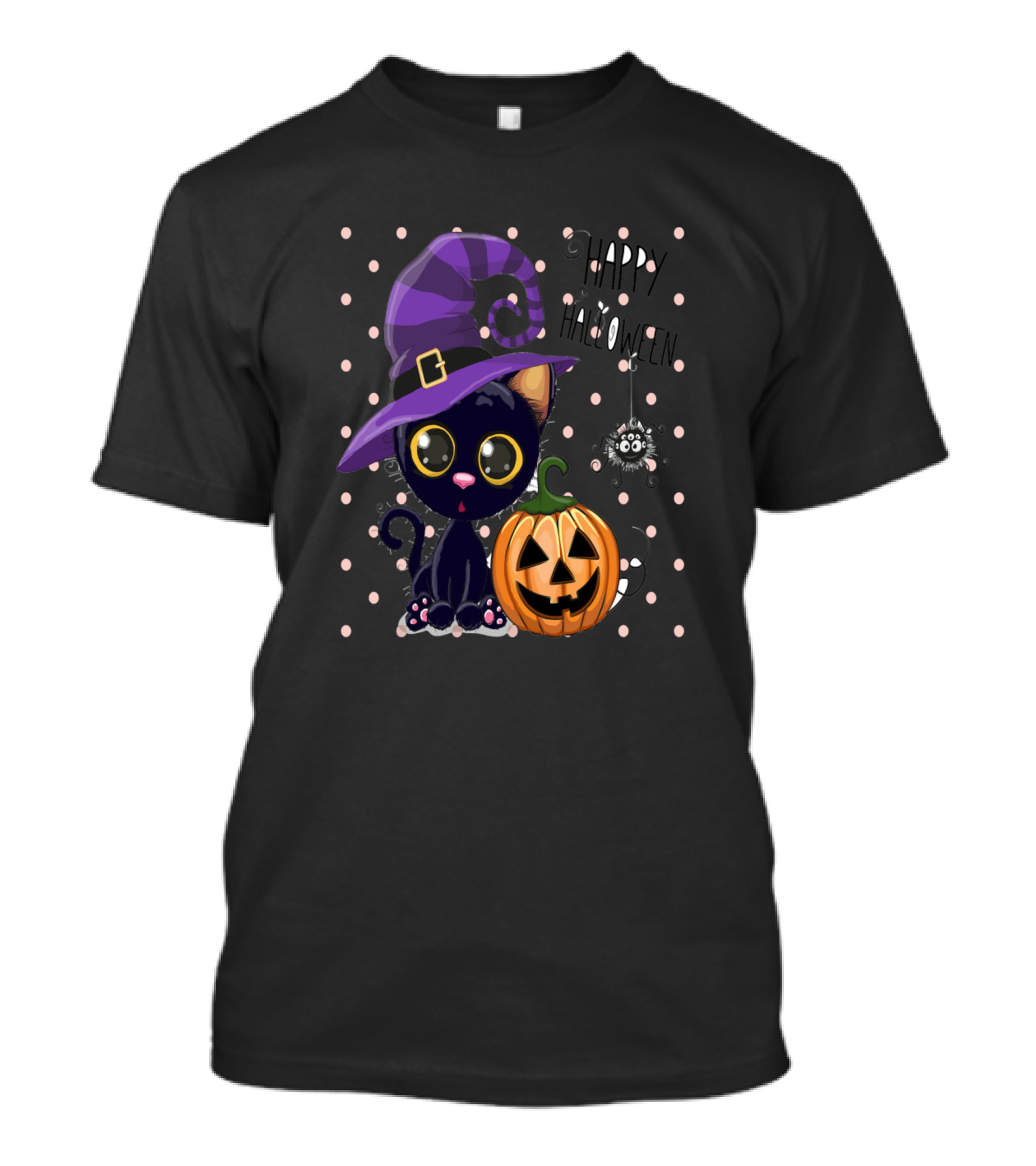 Happy Halloween Cat Purple Witch Hat Kitten Kitty Pumpkin T-Shirt