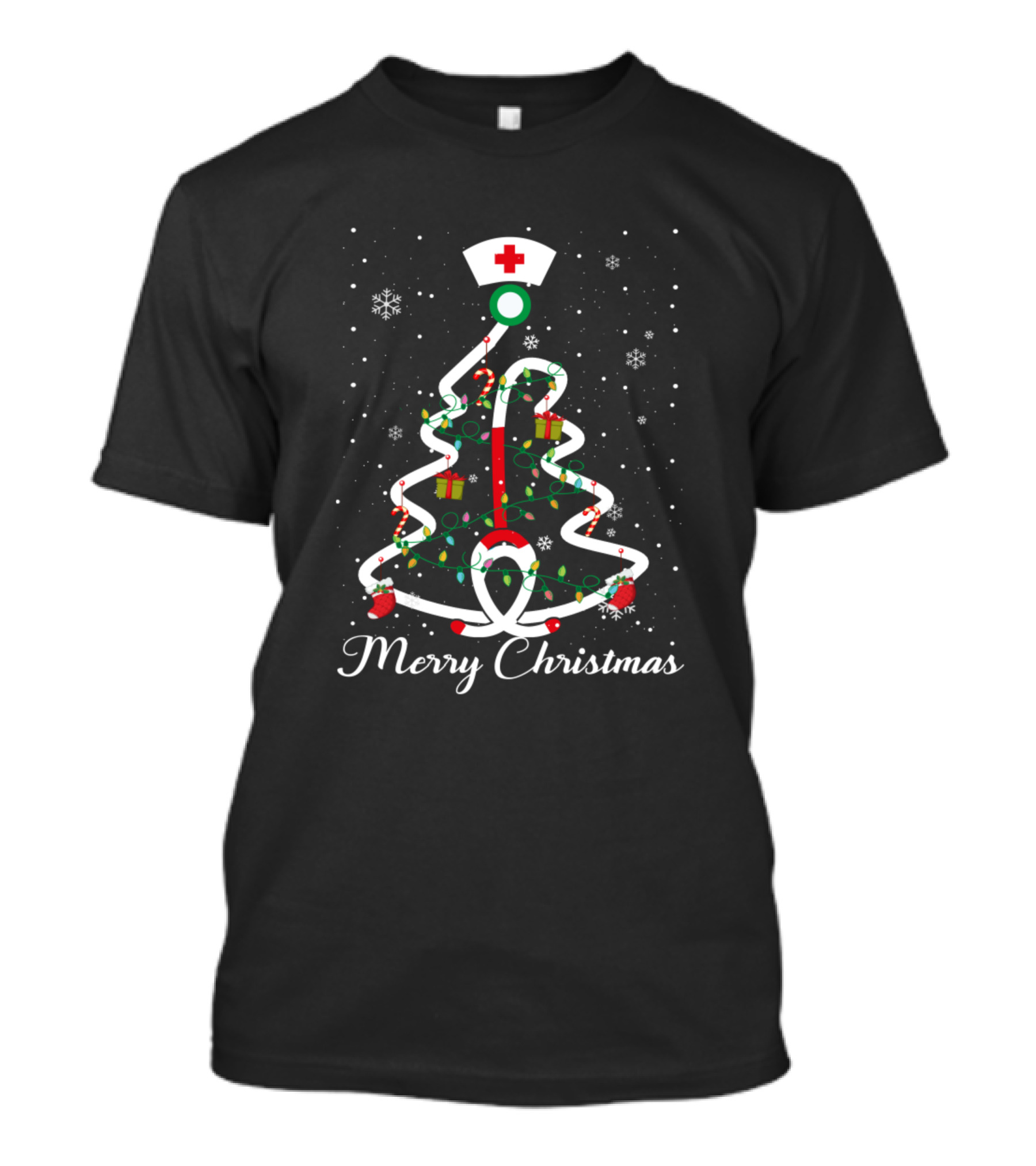Merry Christmas Nurse Holiday Tree Stethoscope Snowflakes T-Shirt
