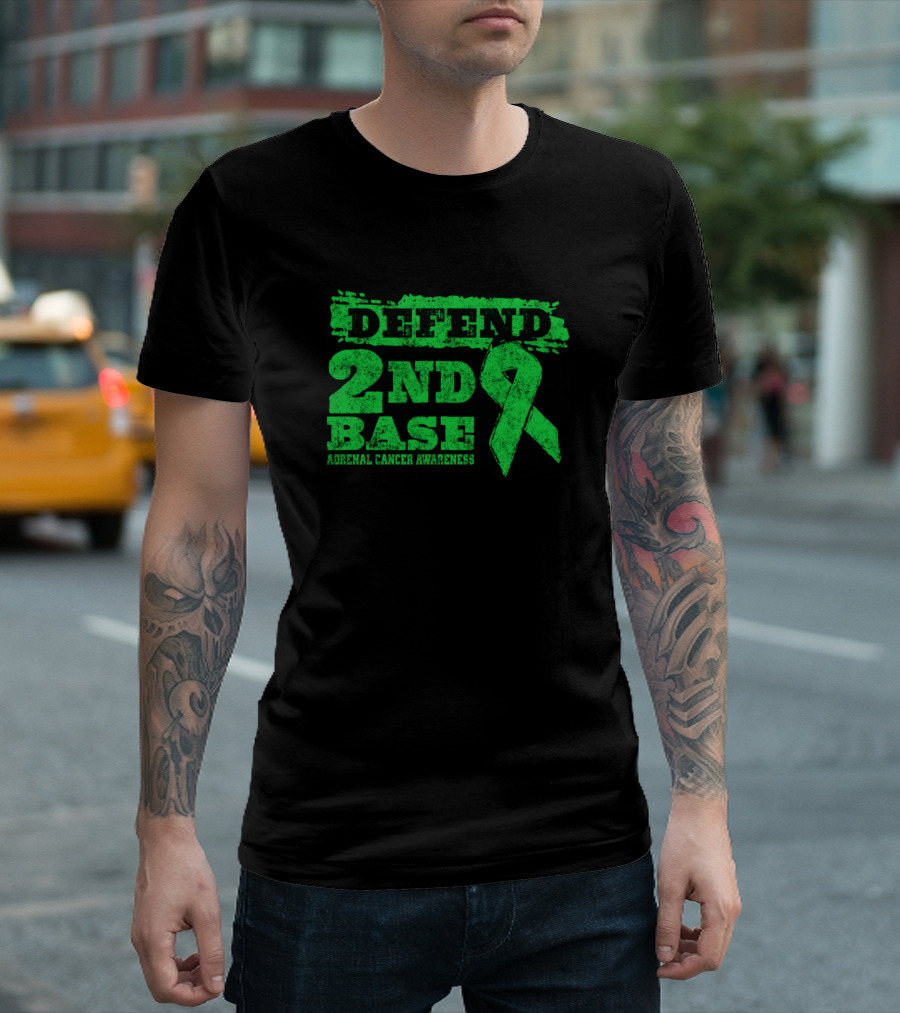 Defend 2Nd Base Adrenal Cancer Awareness Lime Green T-Shirt