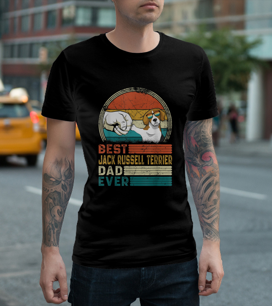 Best Jack Russell Terrier Dad Ever Retro Distressed Fist Bump T-Shirt