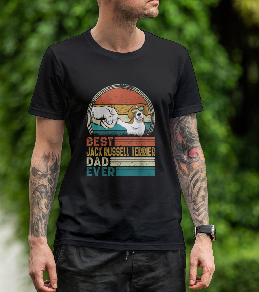 Best Jack Russell Terrier Dad Ever Retro Distressed Fist Bump T-Shirt