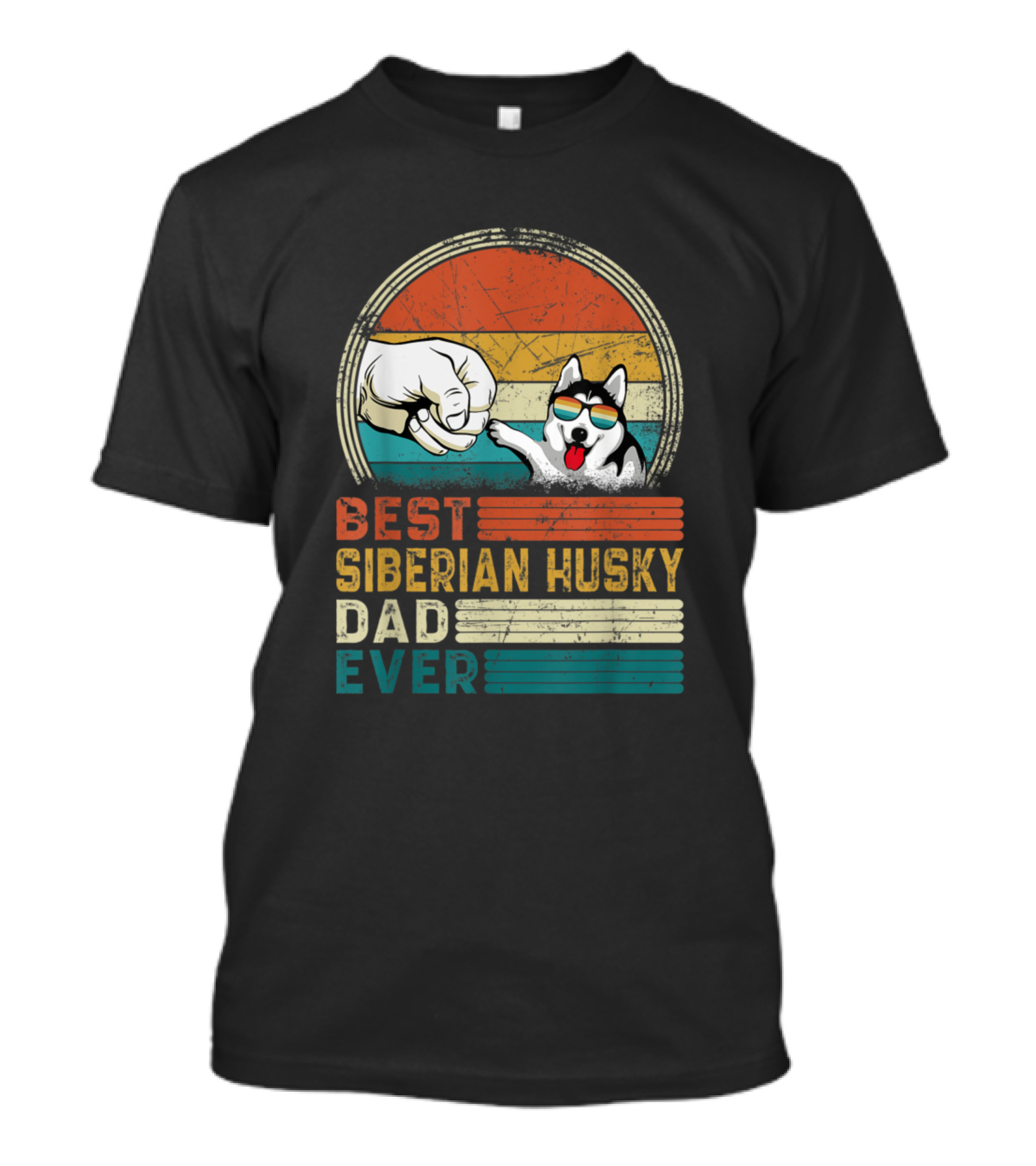 Best Siberian Husky Dad Ever Retro Vintage Style With Fist Bump And Cool Dog T-Shirt