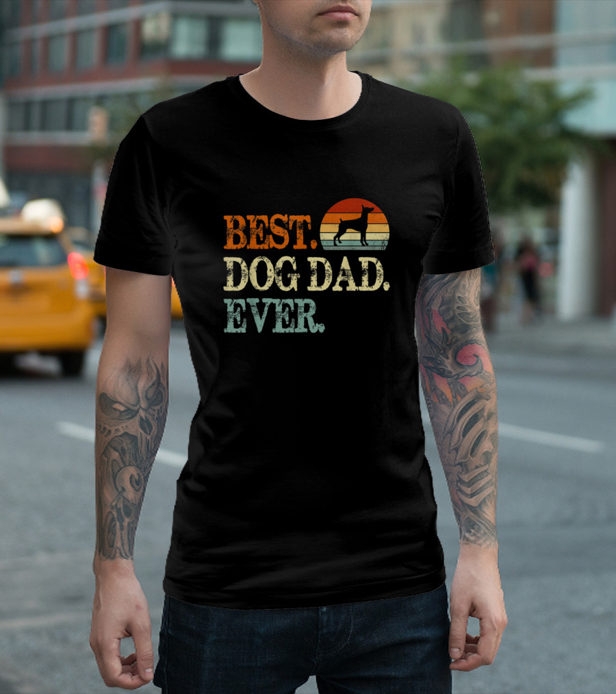 Best Dog Dad Ever Retro Doberman Silhouette Vintage Stripes T-Shirt