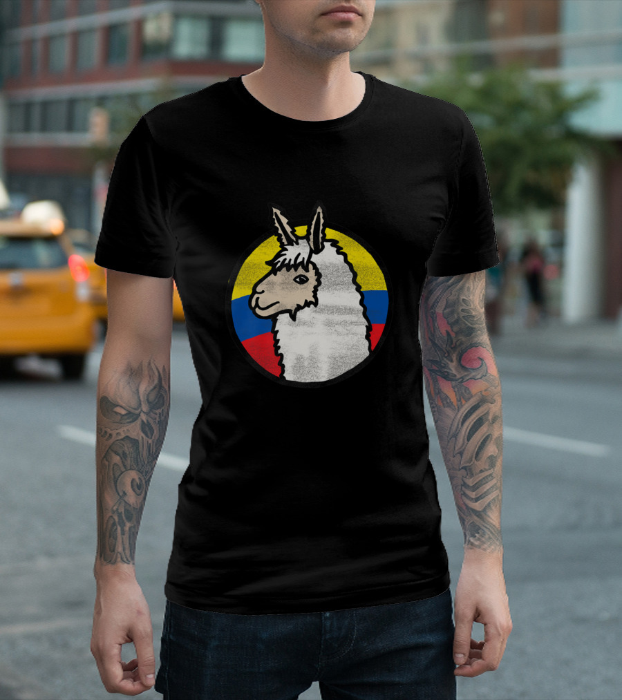 Cute Alpaca with Ecuador Flag Colors Animal Love T-Shirt