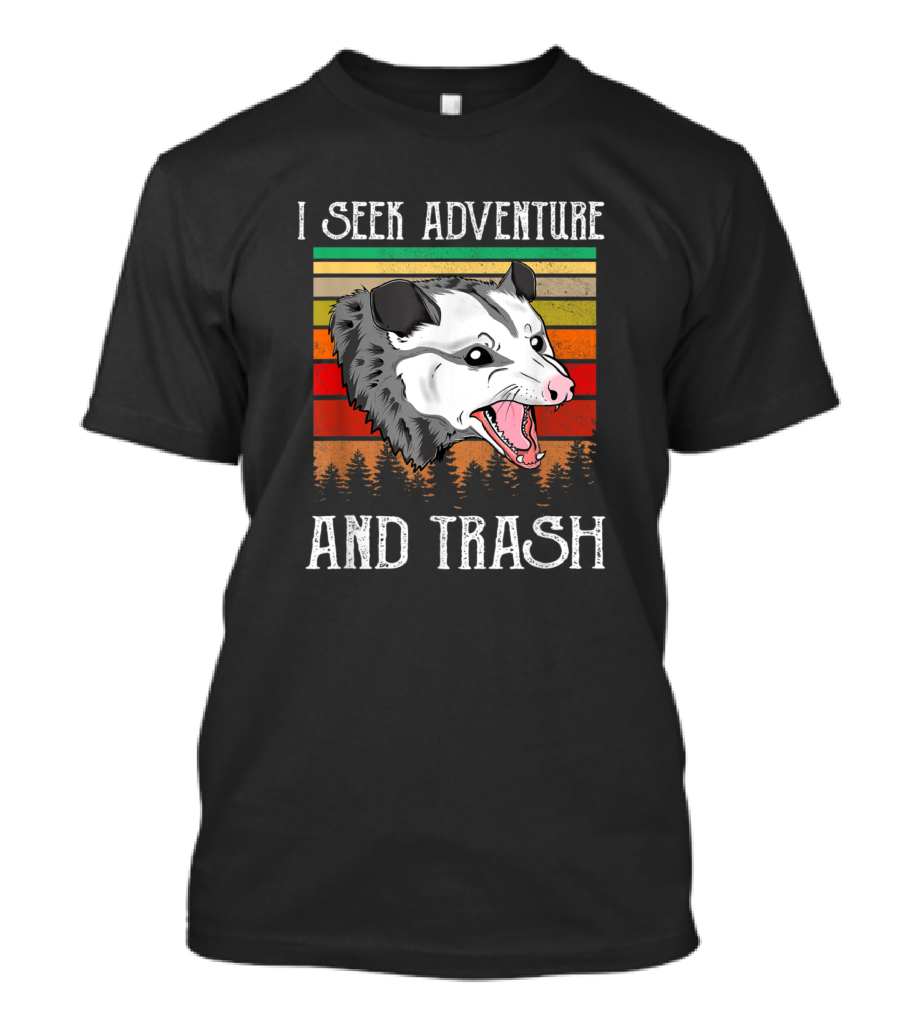I Seek Adventure And Trash Funny Opossum Retro Forest T-Shirt