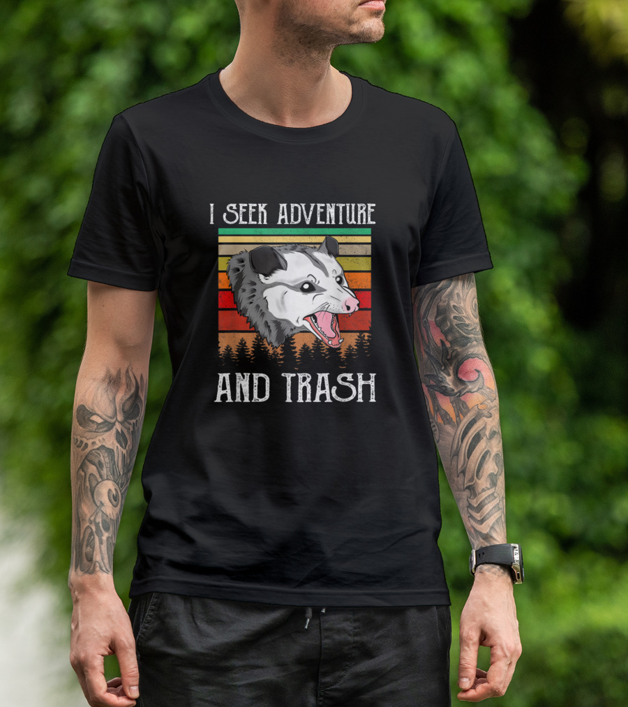 I Seek Adventure And Trash Funny Opossum Retro Forest T-Shirt