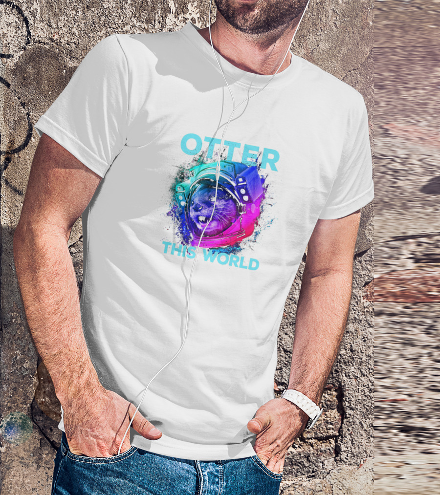 Otter This World Funny Animal Pun Space Helmet T-Shirt