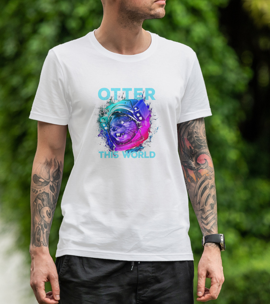 Otter This World Funny Animal Pun Space Helmet T-Shirt
