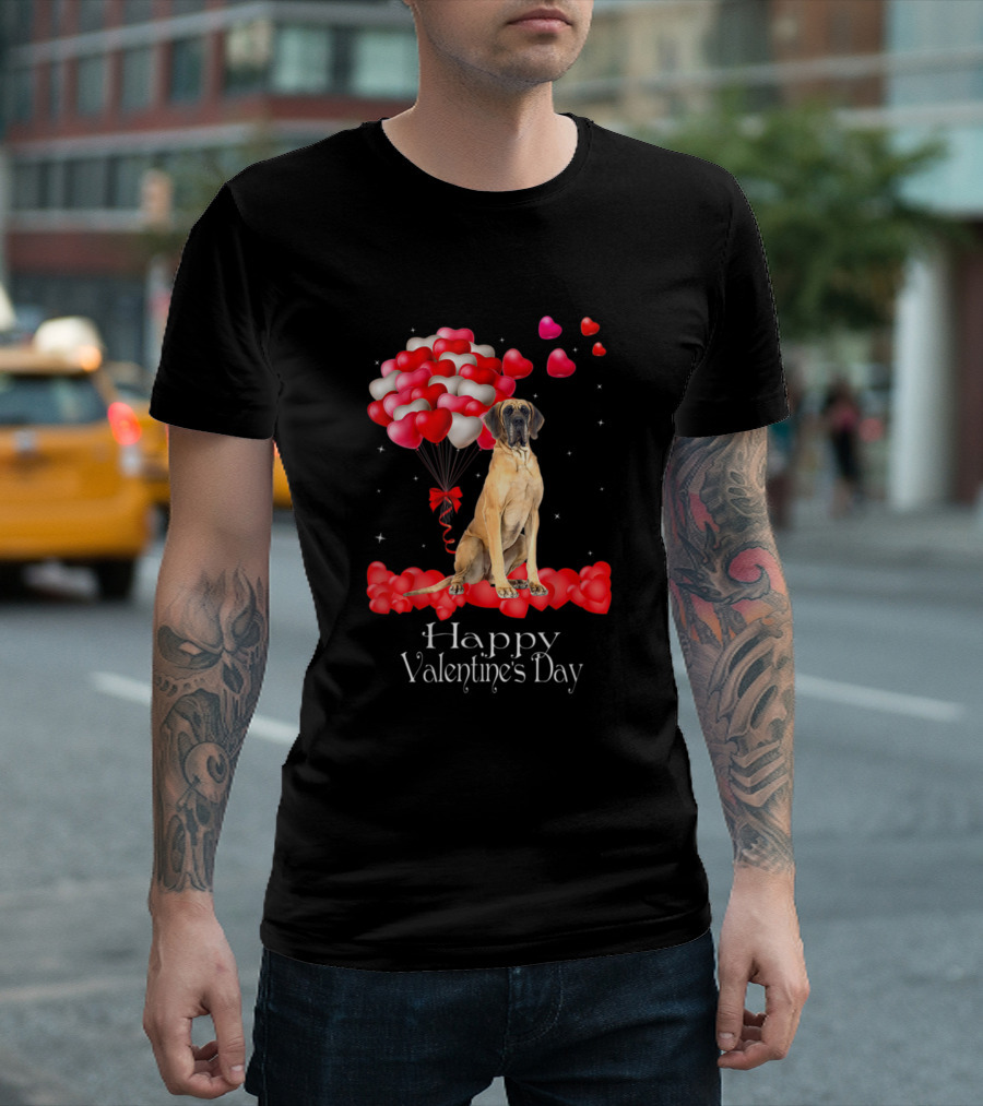 Great Dane Heart Balloons Happy Valentines Day Dog Dad Dog T-Shirt