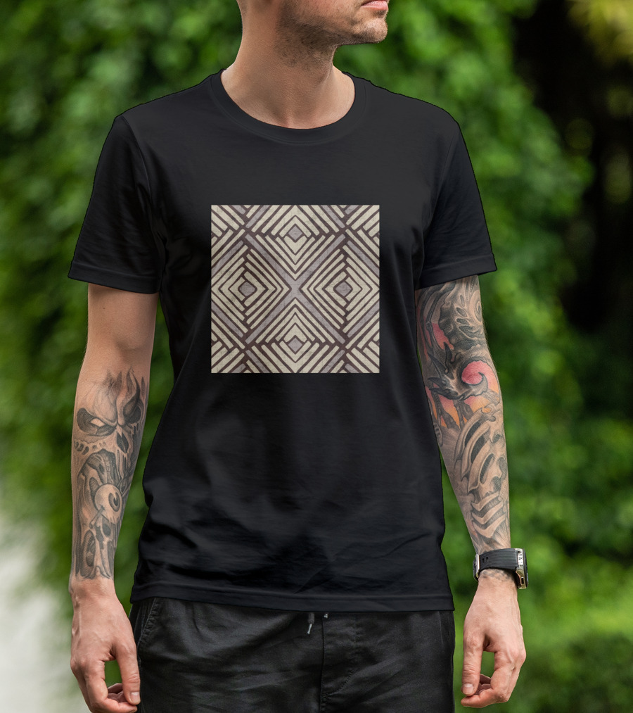 Hand Drawn Natural Shades Tribal Geometric Symmetry T-Shirt
