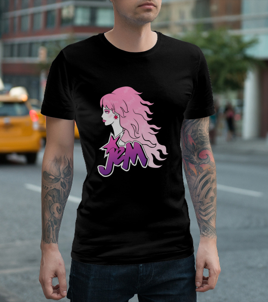 Jem Glamour Retro 80s Pink Hair Star Racerback T-Shirt