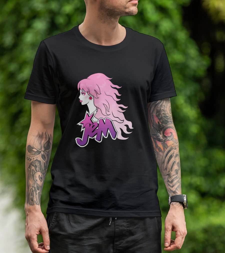 Jem Glamour Retro 80s Pink Hair Star Racerback T-Shirt