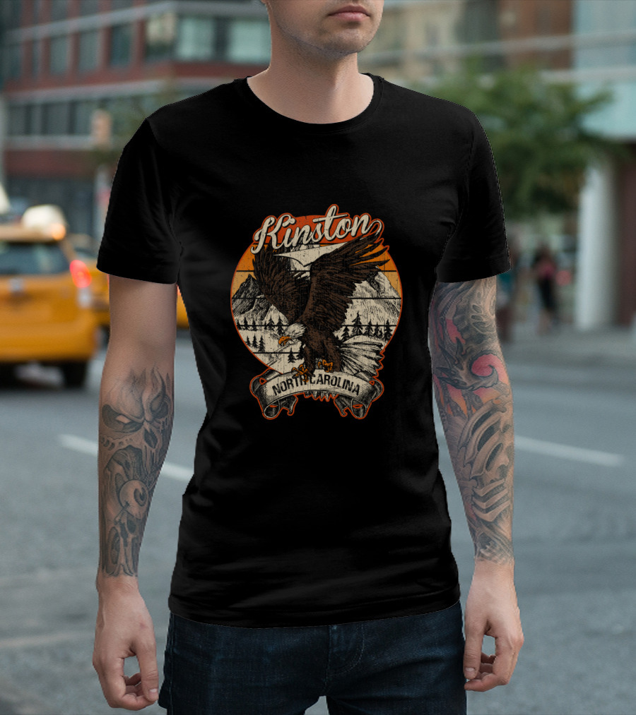 Kinston North Carolina Bald Eagle Retro Vintage Mountain Scene T-Shirt