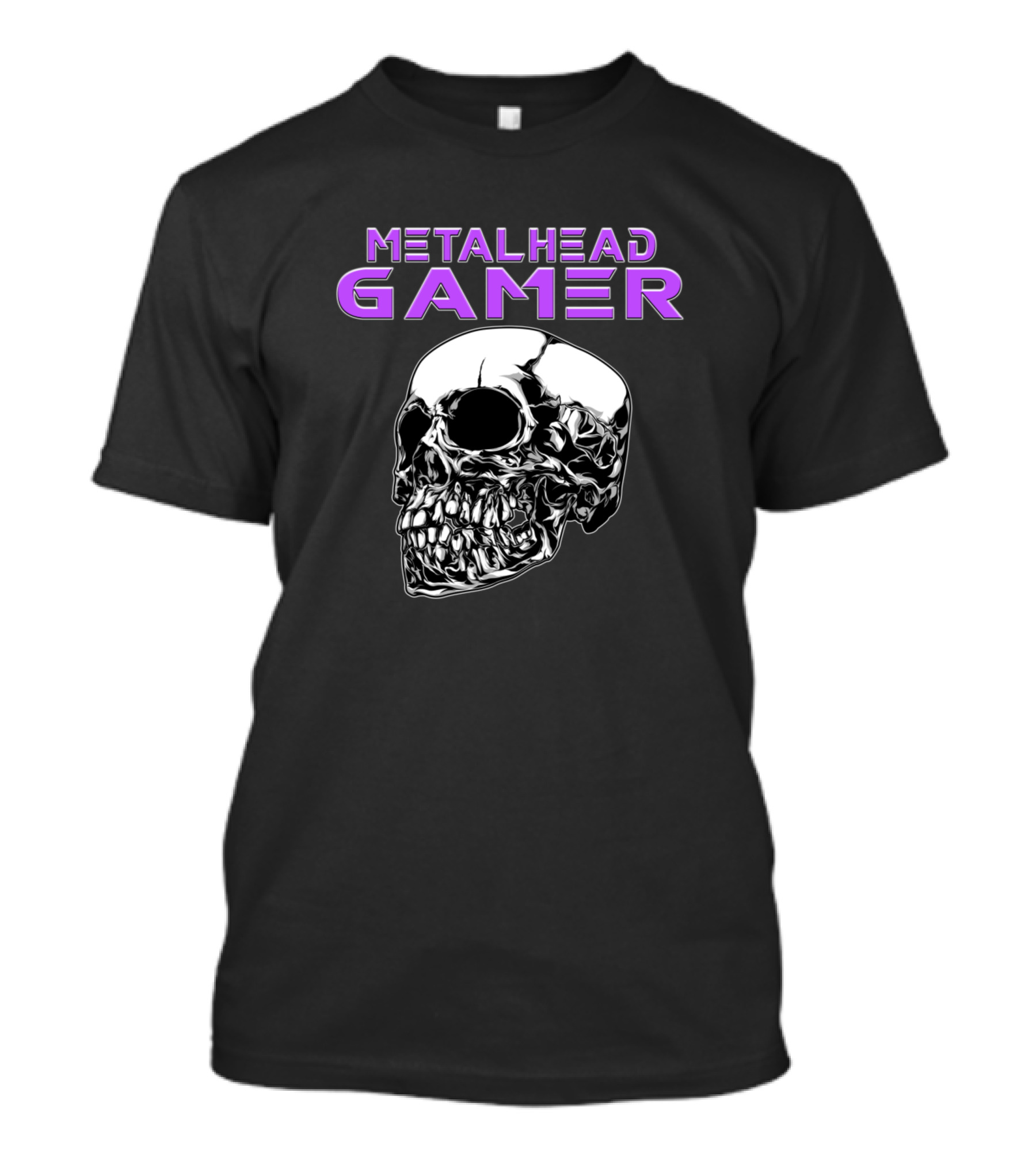 Metalhead Gamer Quarter Skull Purple Text Skull T-Shirt