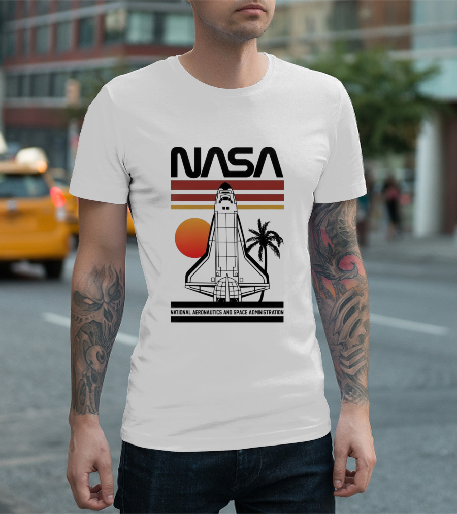 NASA Space Ship Retro Sunset Palm Tree T-Shirt