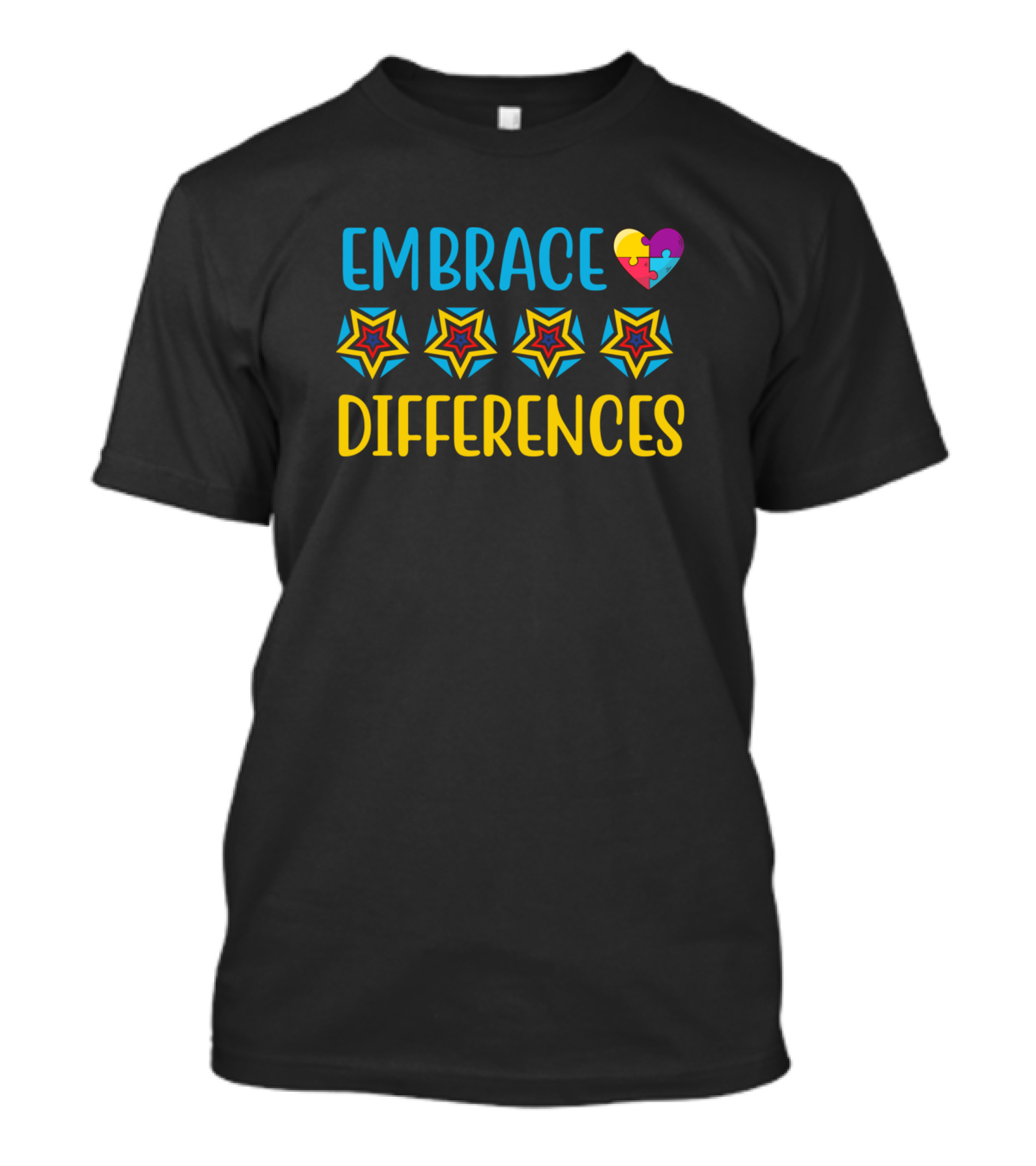 Embrace Differences Puzzle Heart And Stars T-Shirt